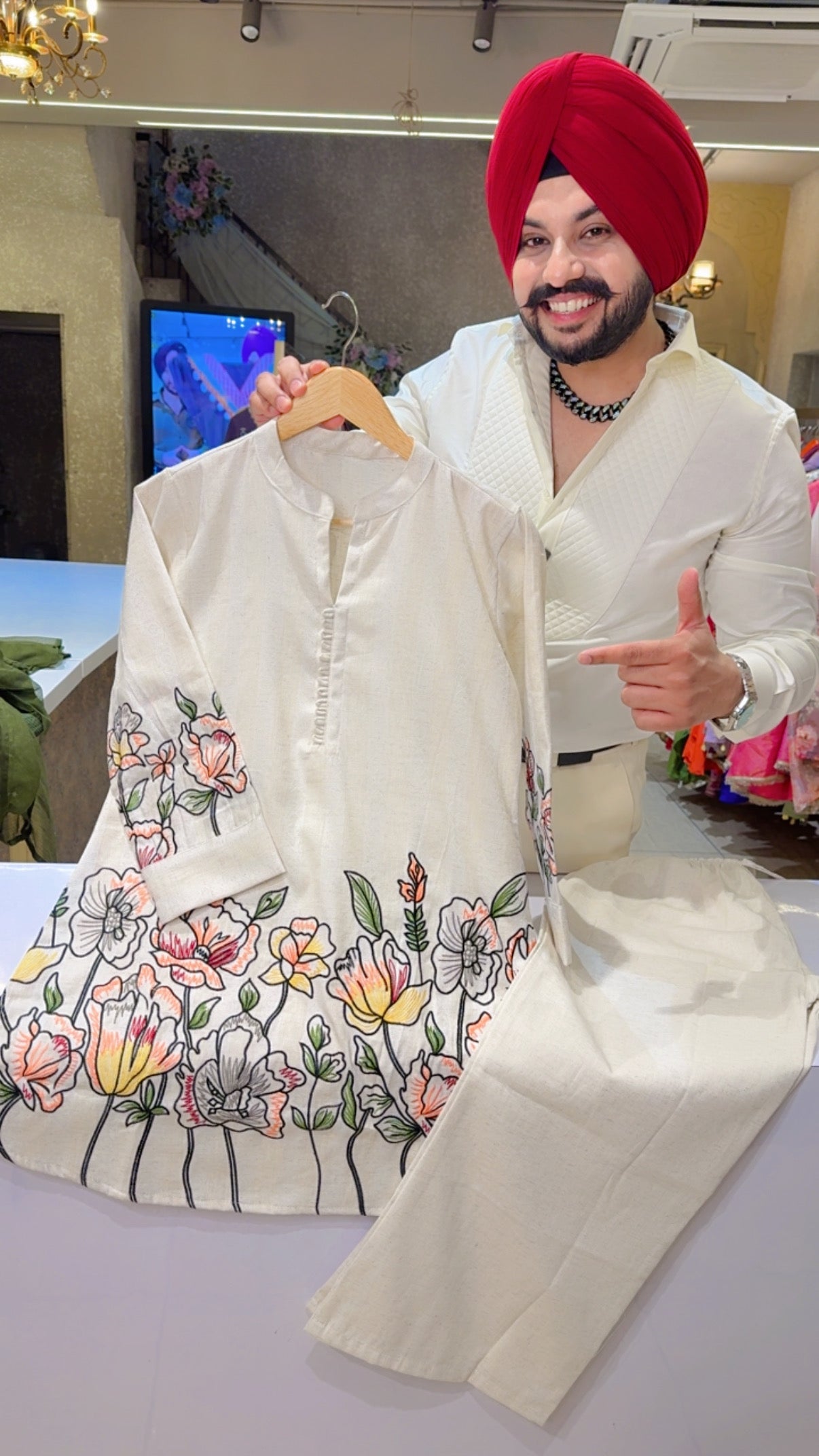 Off White Soft Khaadi Beautiful Floral Embroidered Semi Formal Coord set