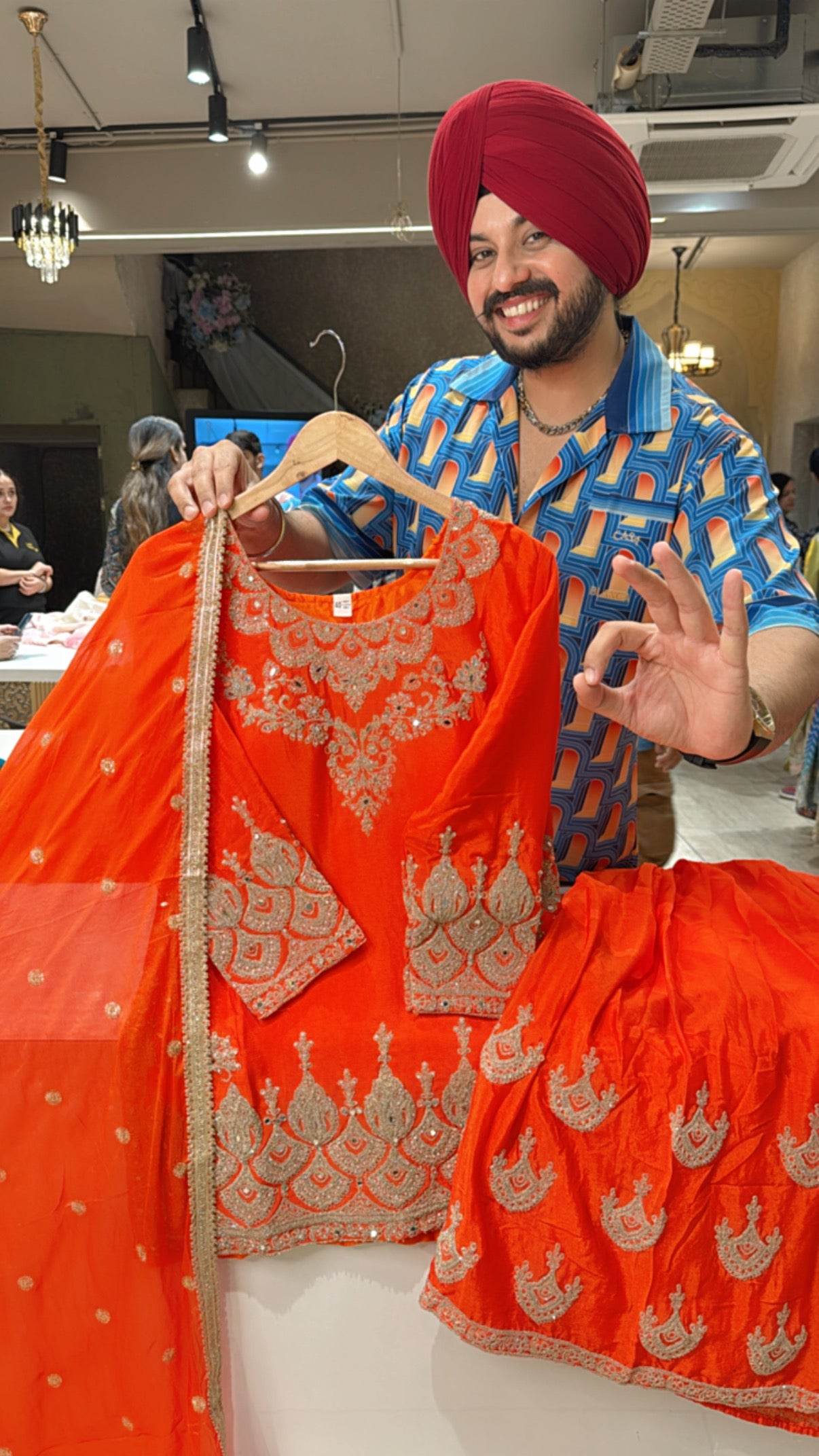Orange Chinon Heavy Embroidered Short Kurti Sharara Set with Beautiful Duppata