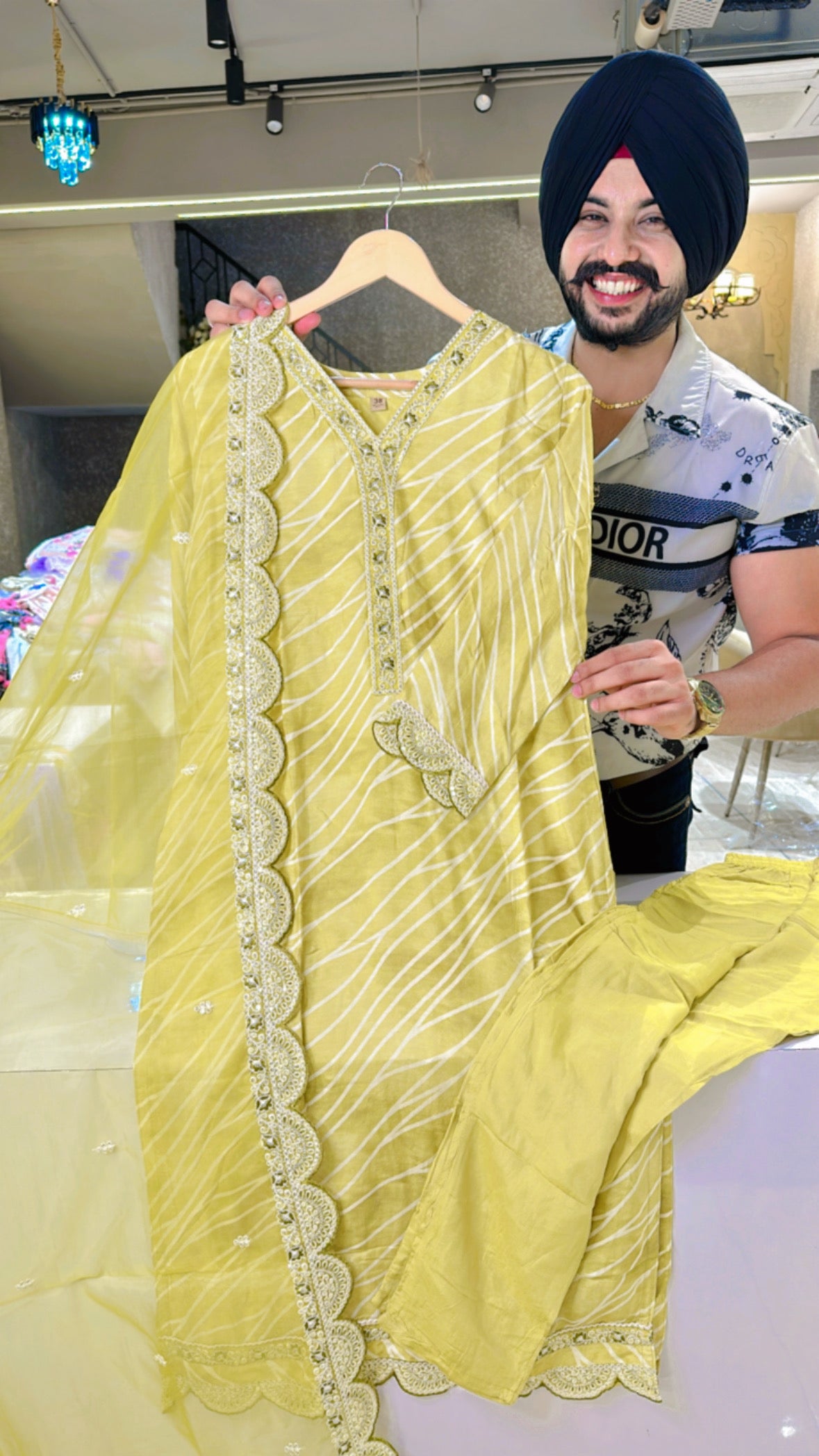 Lemon Muslin Silk Straight suit with Beautiful Organza Duppata