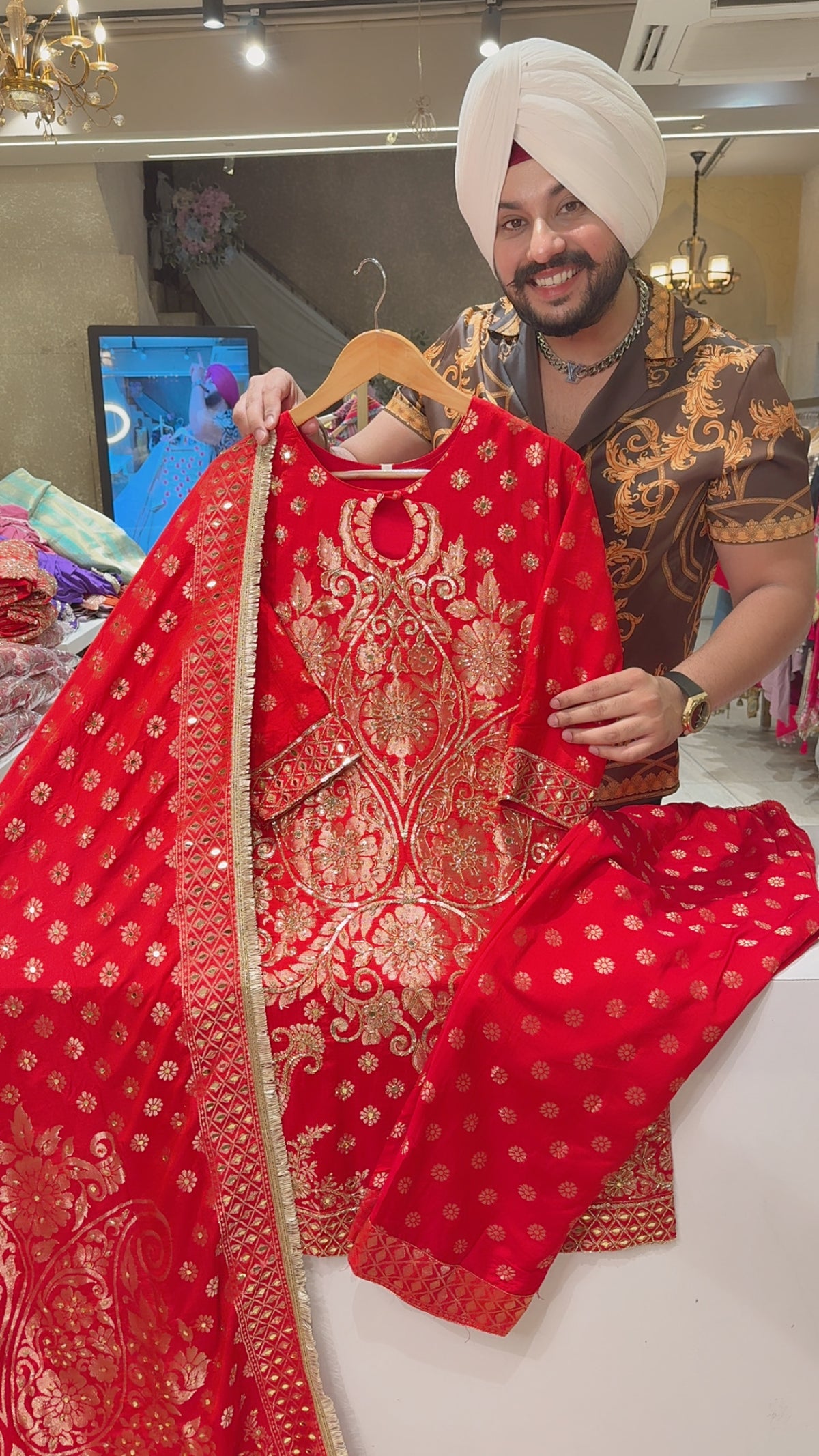 Red Chanderi Silk Heavy  wedding Wear Straight Suit with Beautiful Duppata
