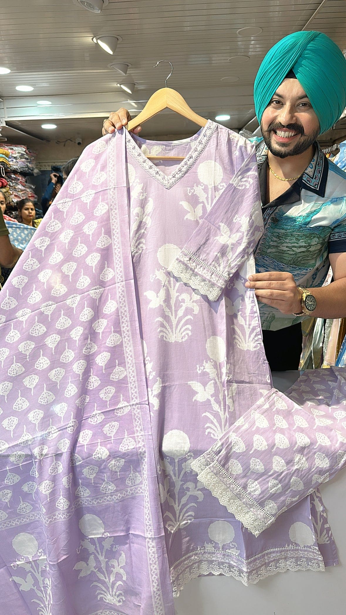 Mouve v-neck pure cotton suit with Beautiful Duppata