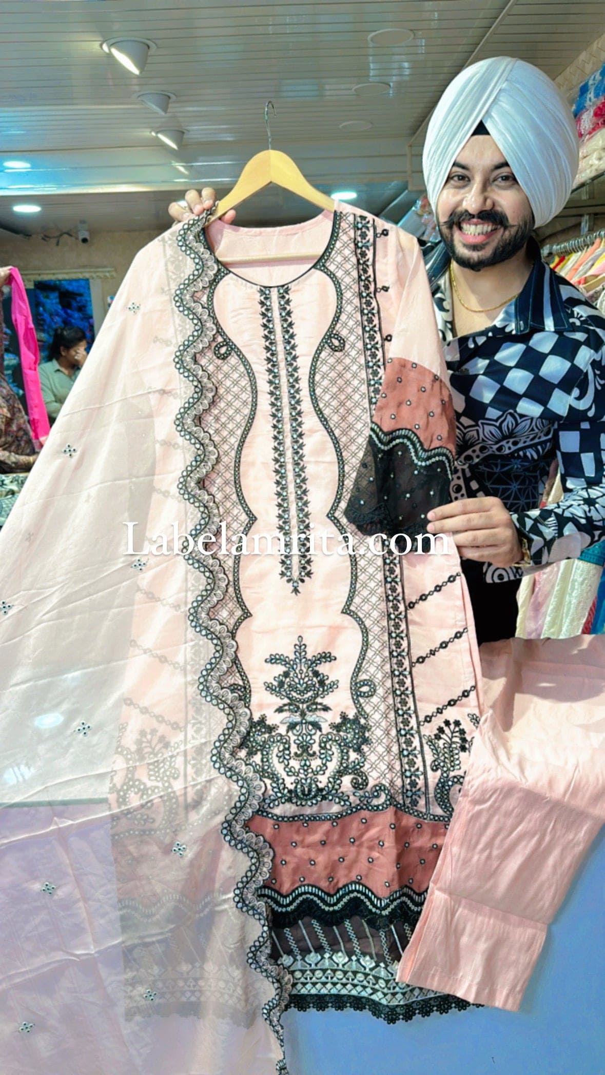 Peach Soft organza Fully embroidered Pakistani suit with Beautiful embroidered Duppata