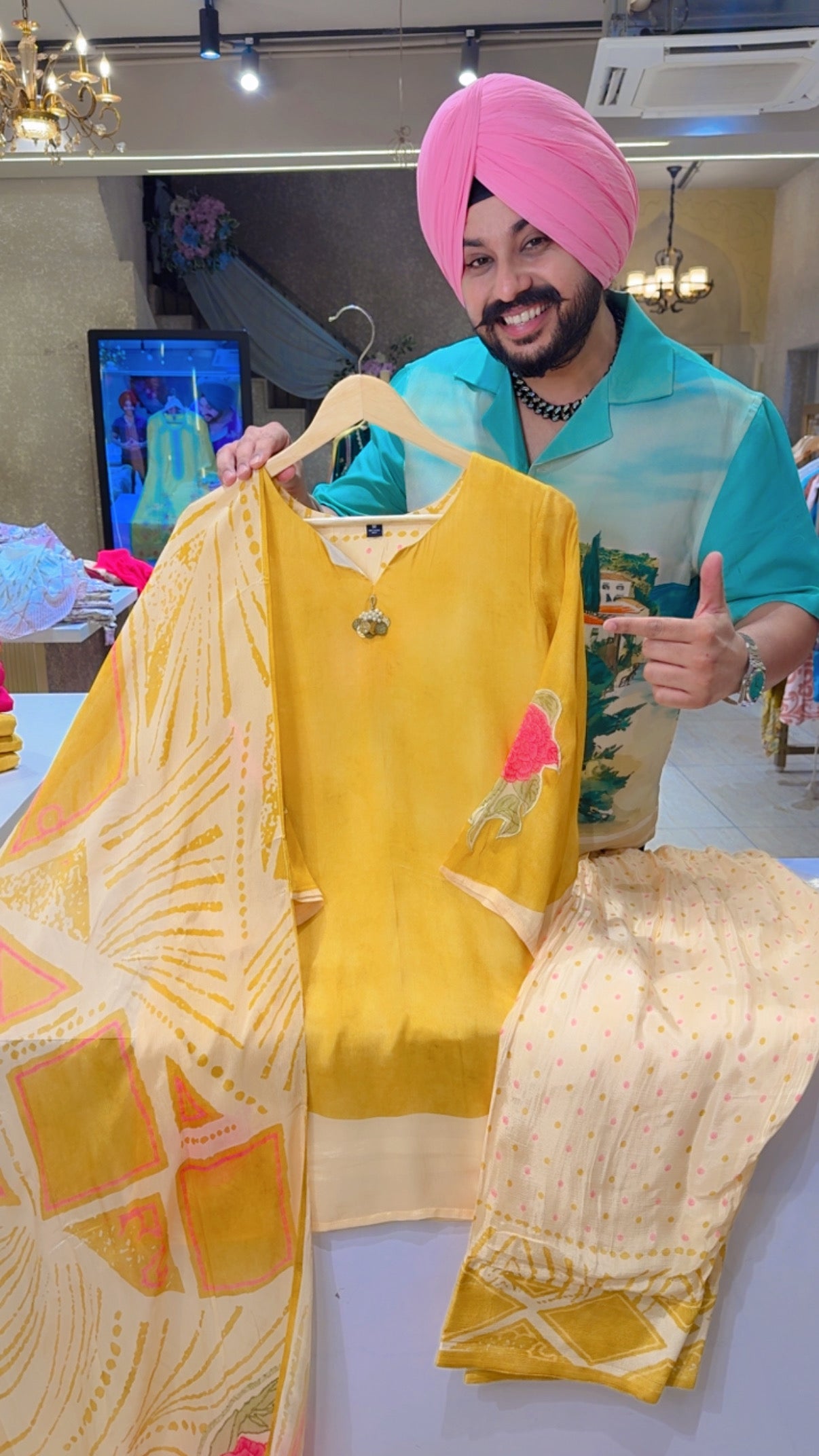 Yellow Chinon Party Wear Farshi Salwar Suits with Beautiful Floral Print on it