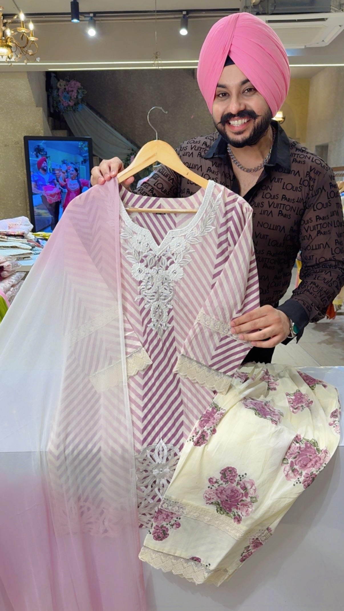 Lavender Soft Silk Embroidered & Applique Cut work Indowestern Suit