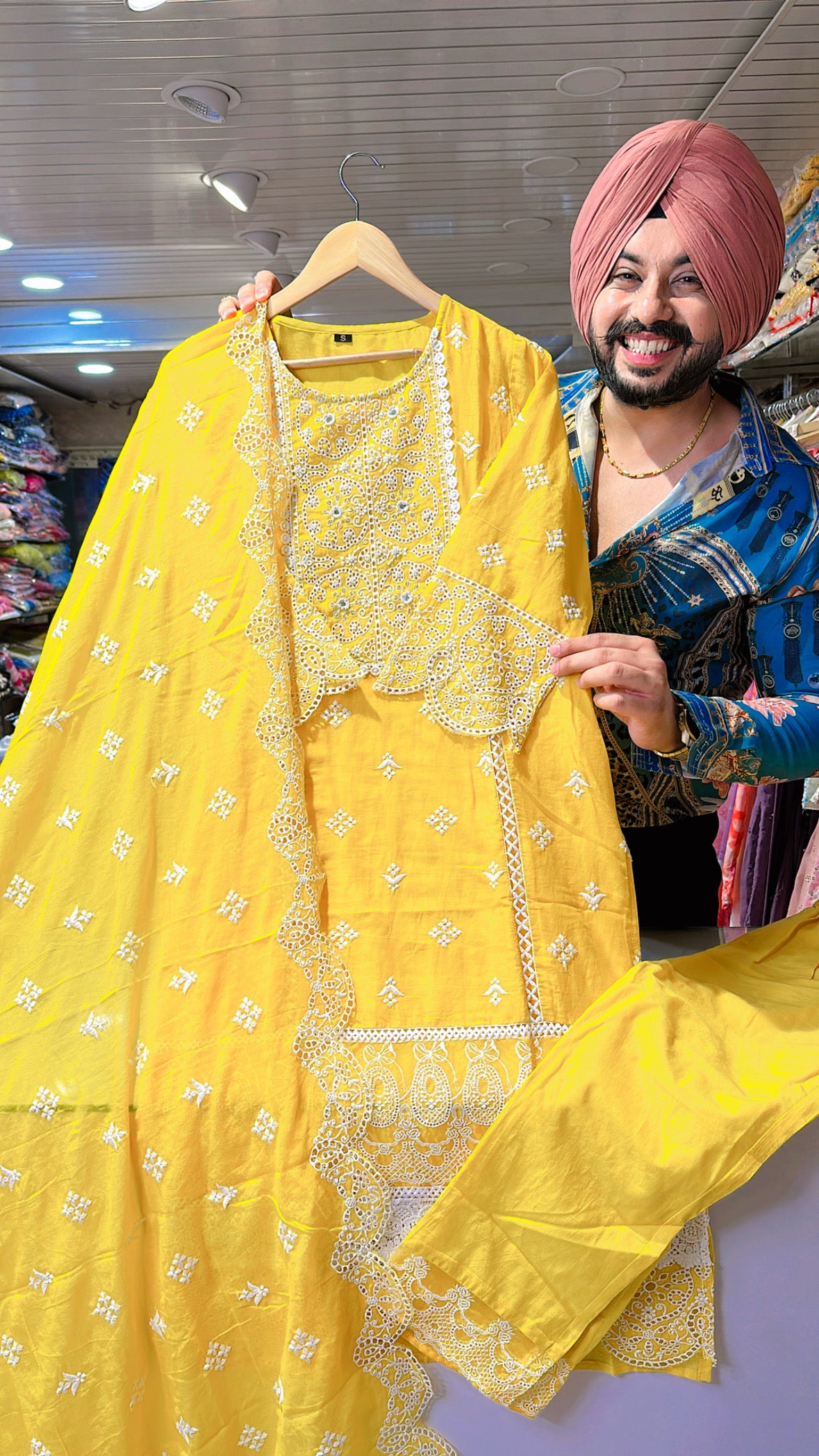 Yellow Mal Cotton Fully Embroidered suit with Beautiful Duppata