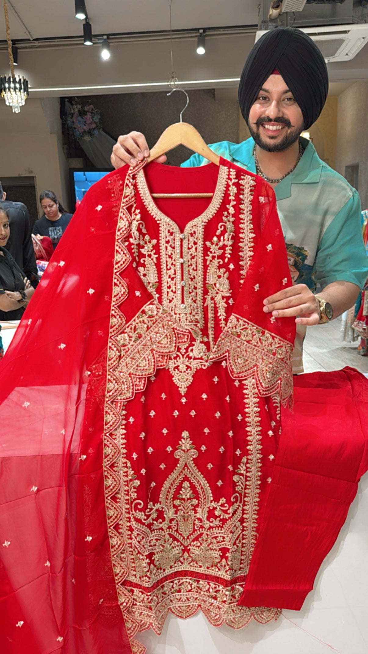 Red Soft Organza Heavy Embroidered Straight Suit with Embroidered Organza Duppata