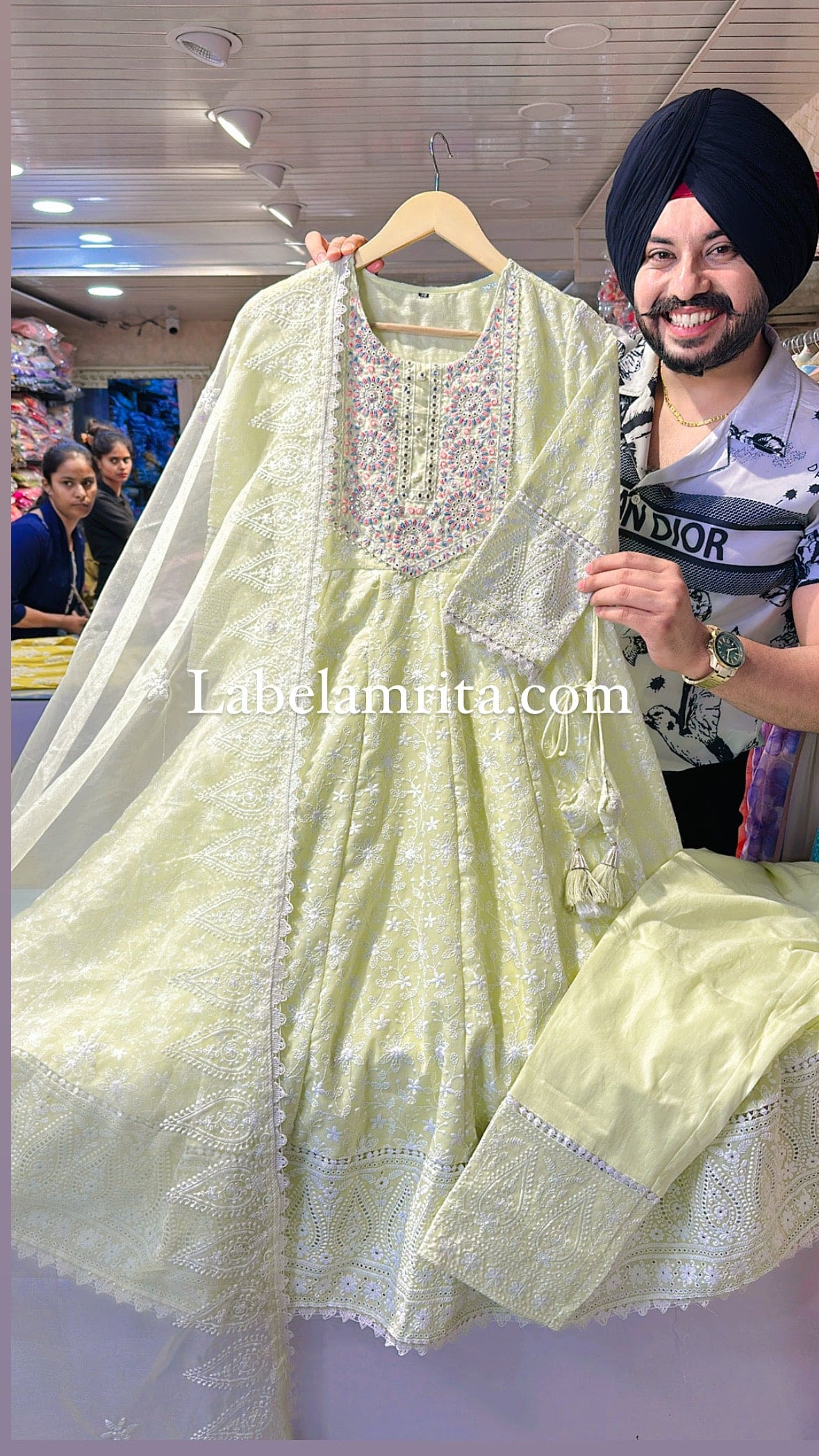Light green Pure Cotton fully embroidered Anarkali suit with Beautiful Embroidered Organza Duppata