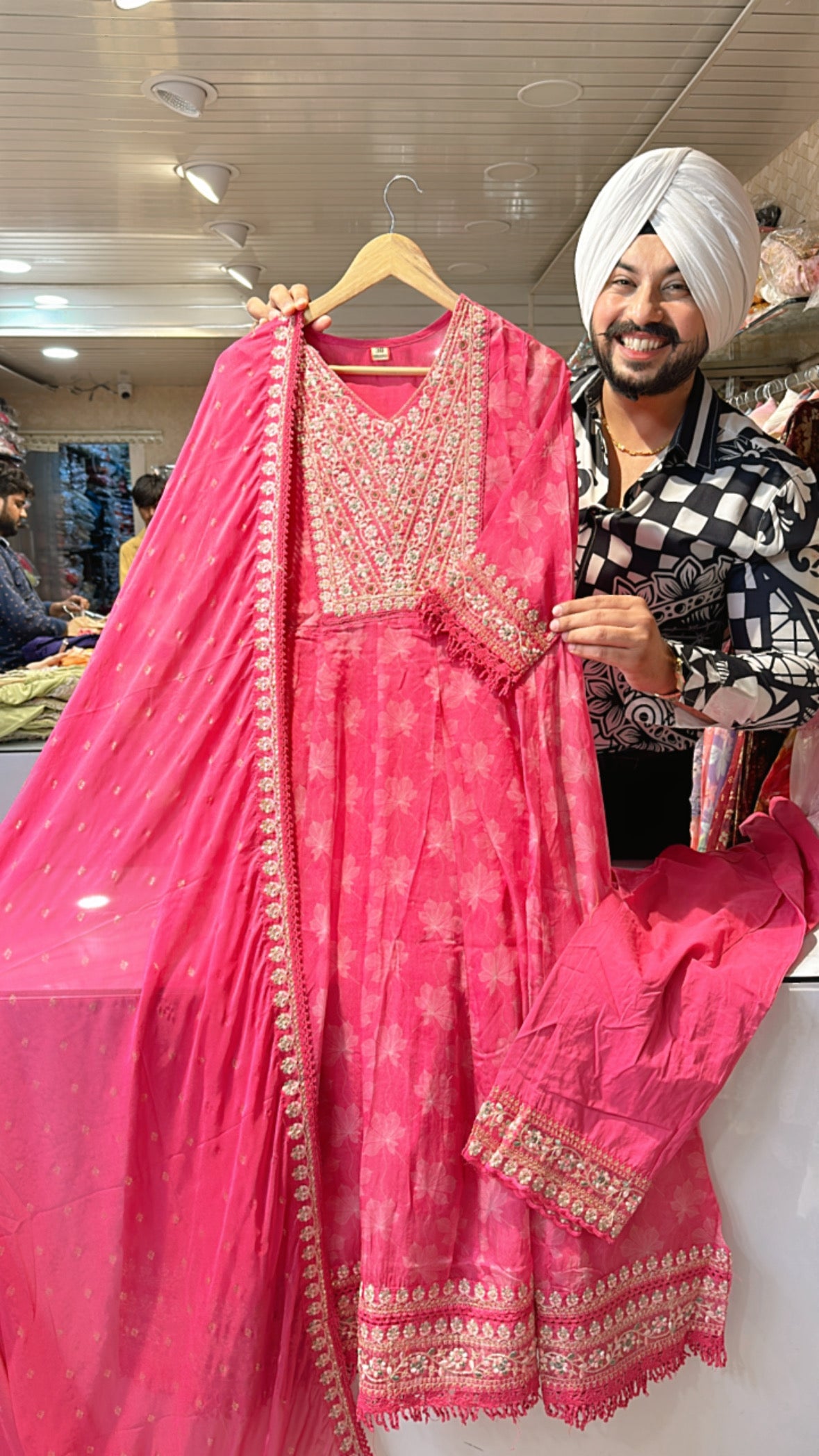 Pink organza Embroidered Anarkli suit with Beautiful Duppata