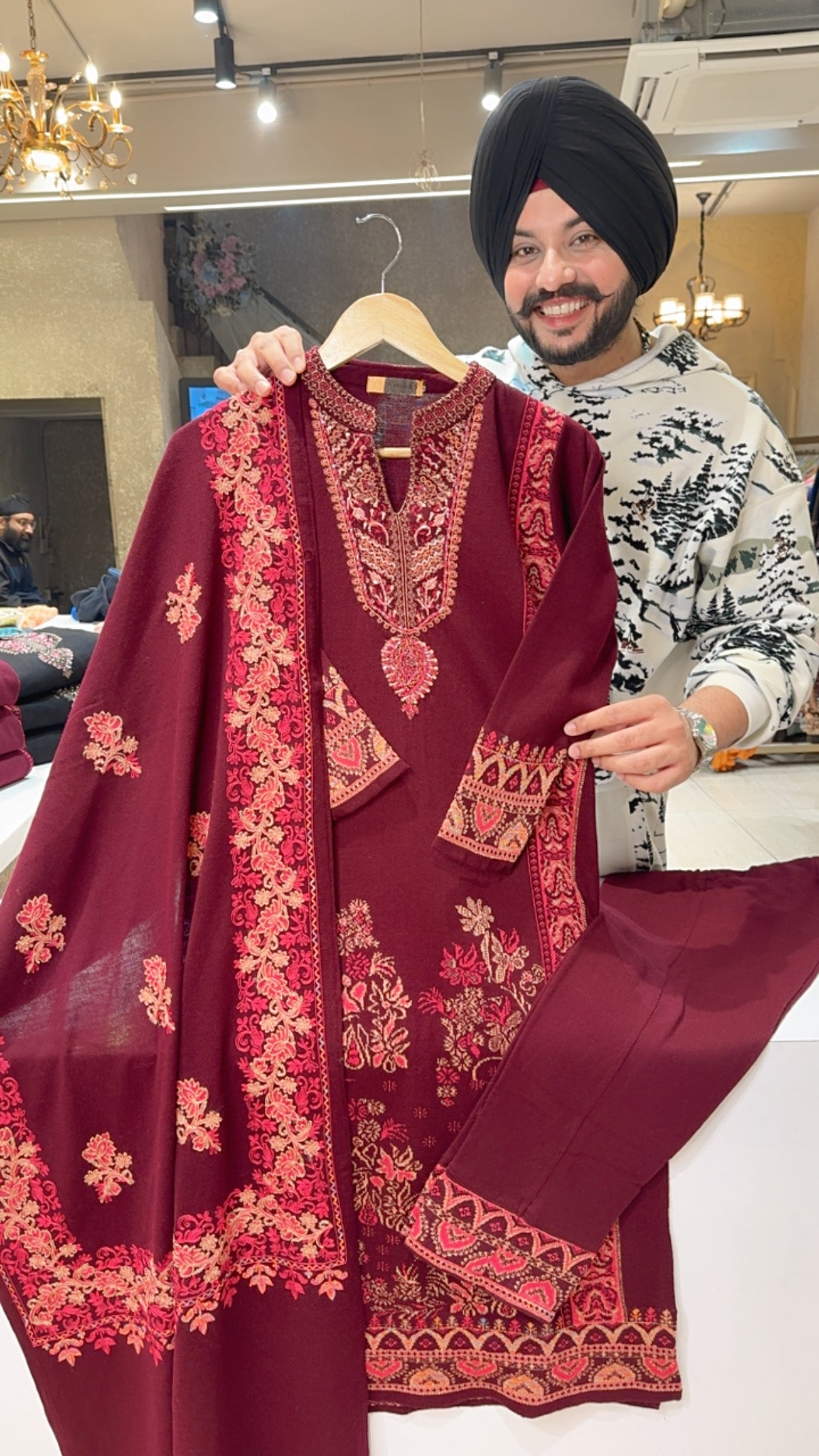 Maroon Soft Woolen Hand Embroidered Straight Suit with Beautiful Embroidered Woolen Duppata ST0145