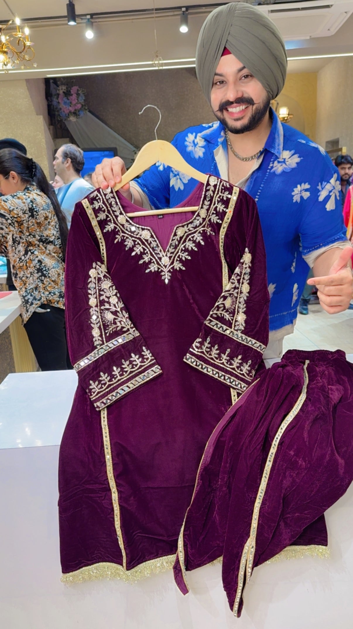 Dark Wine Velvet Heavy Gotta Work Kashmiri Coord set with Stylish Tulip Salwar
