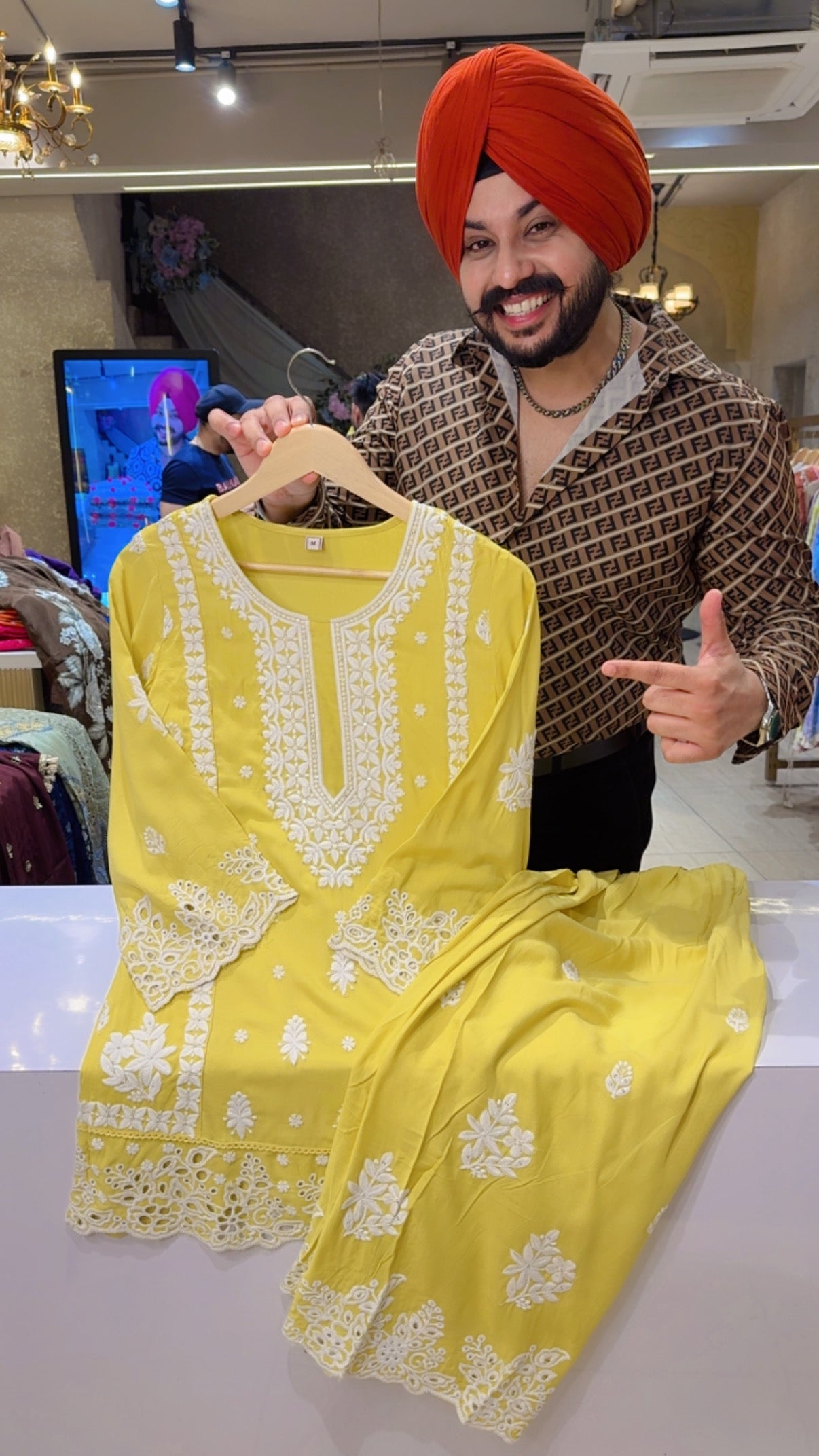 Yellow Rayon Beautiful Embroidered & Cutwork Semi Formal Coord set