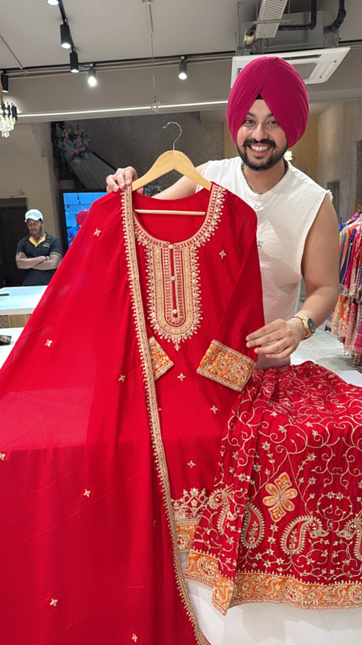 Vibrant Red chinon Heavy embroidered Sharara Set