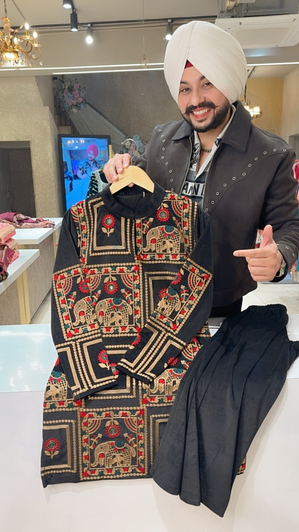 Black Premium Stretchable Velvet Heavy Embroidered Party Wear Coord sets