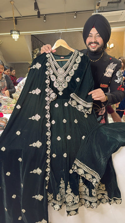Light Seagreen Georgette Heavy embroidered Angrakha Full Flair Anarkali Suit with Embroidered Duppata main image 0