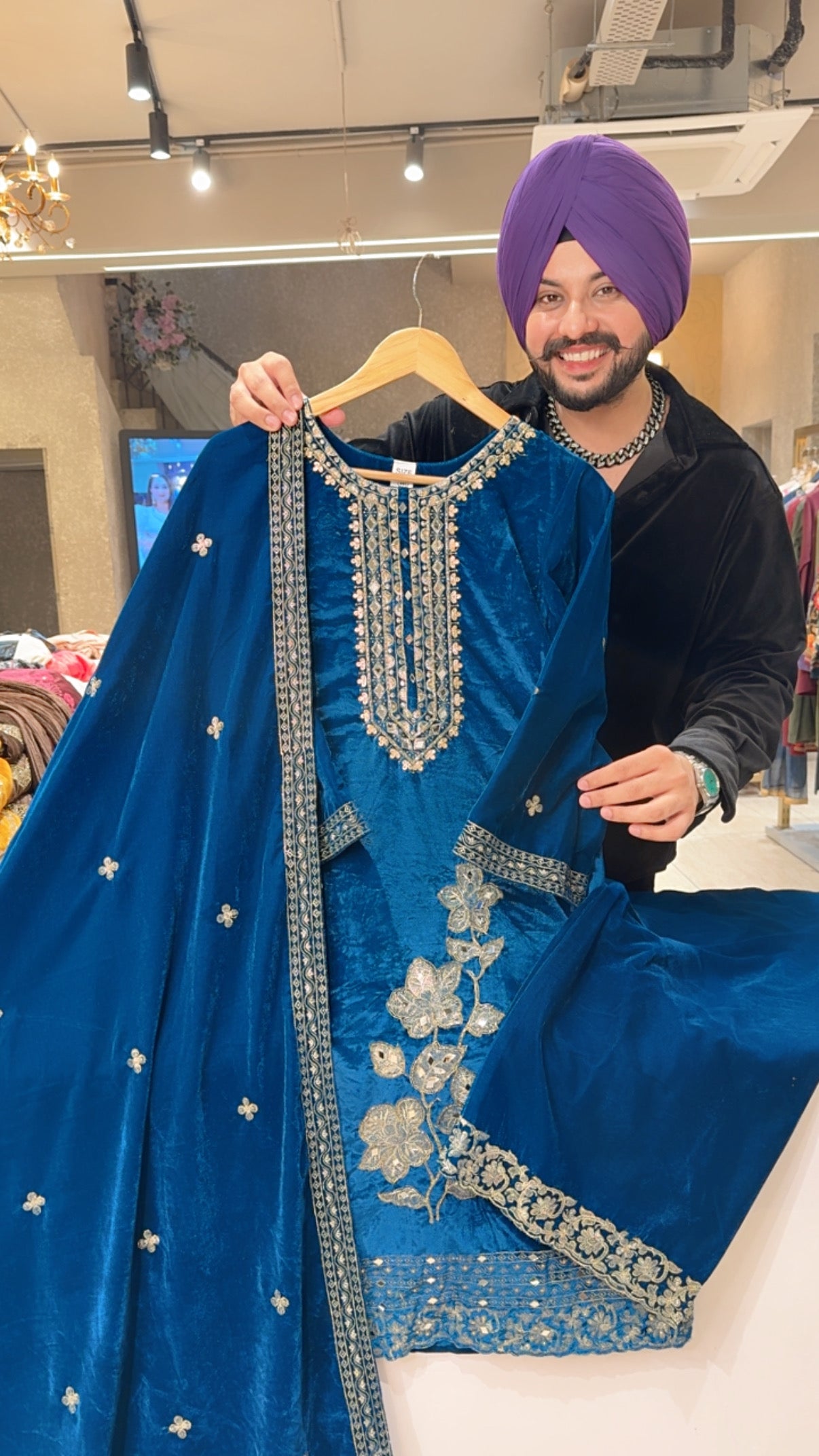 Teel Velvet Floral Embroidered Straight Suit with Beautiful Duppata