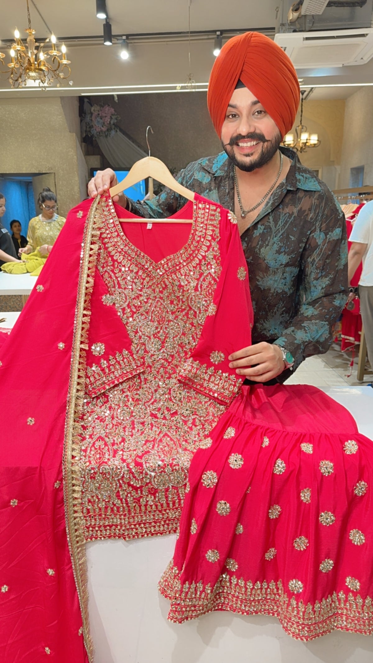 Rani Pink Fully Hand embroidered & Mirror Pasting Party Wear Garara suit