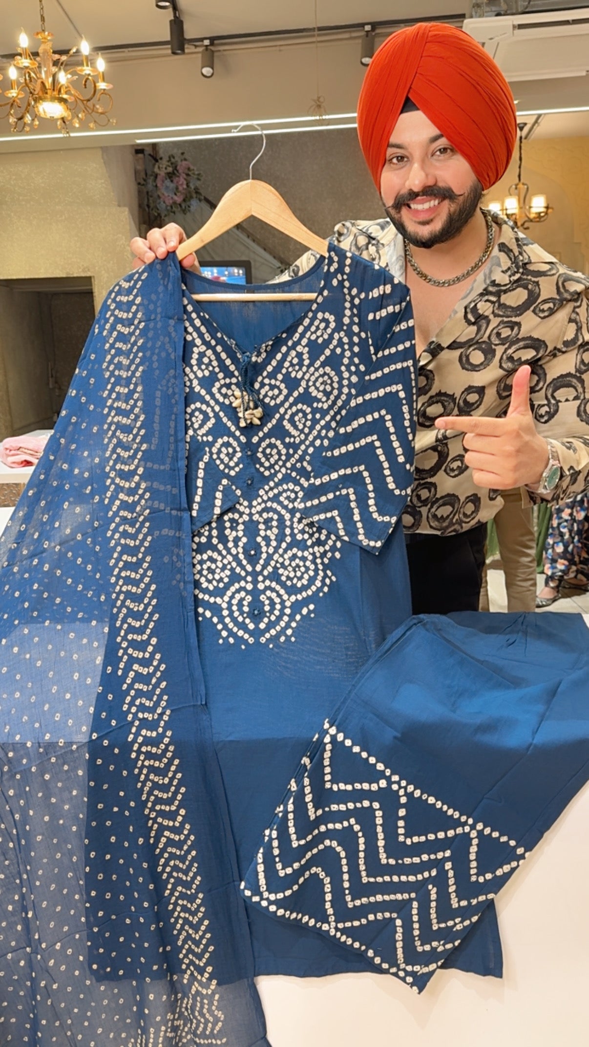 Blue Soft Cotton Bandhej print office Wear cotton Suit