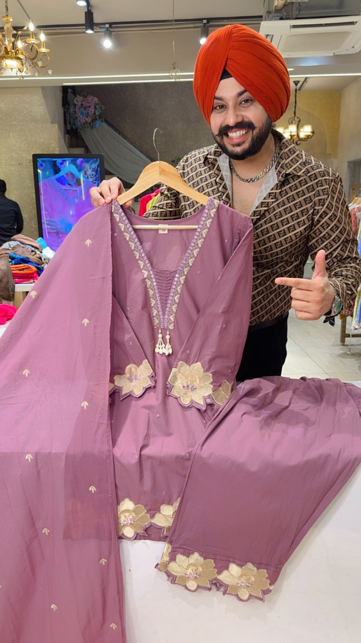 Mauve Cotton Beautiful embroidered & Applique Work Farshi Salwar Semi Formal Suit with Beautiful Mal Cotton Duppata