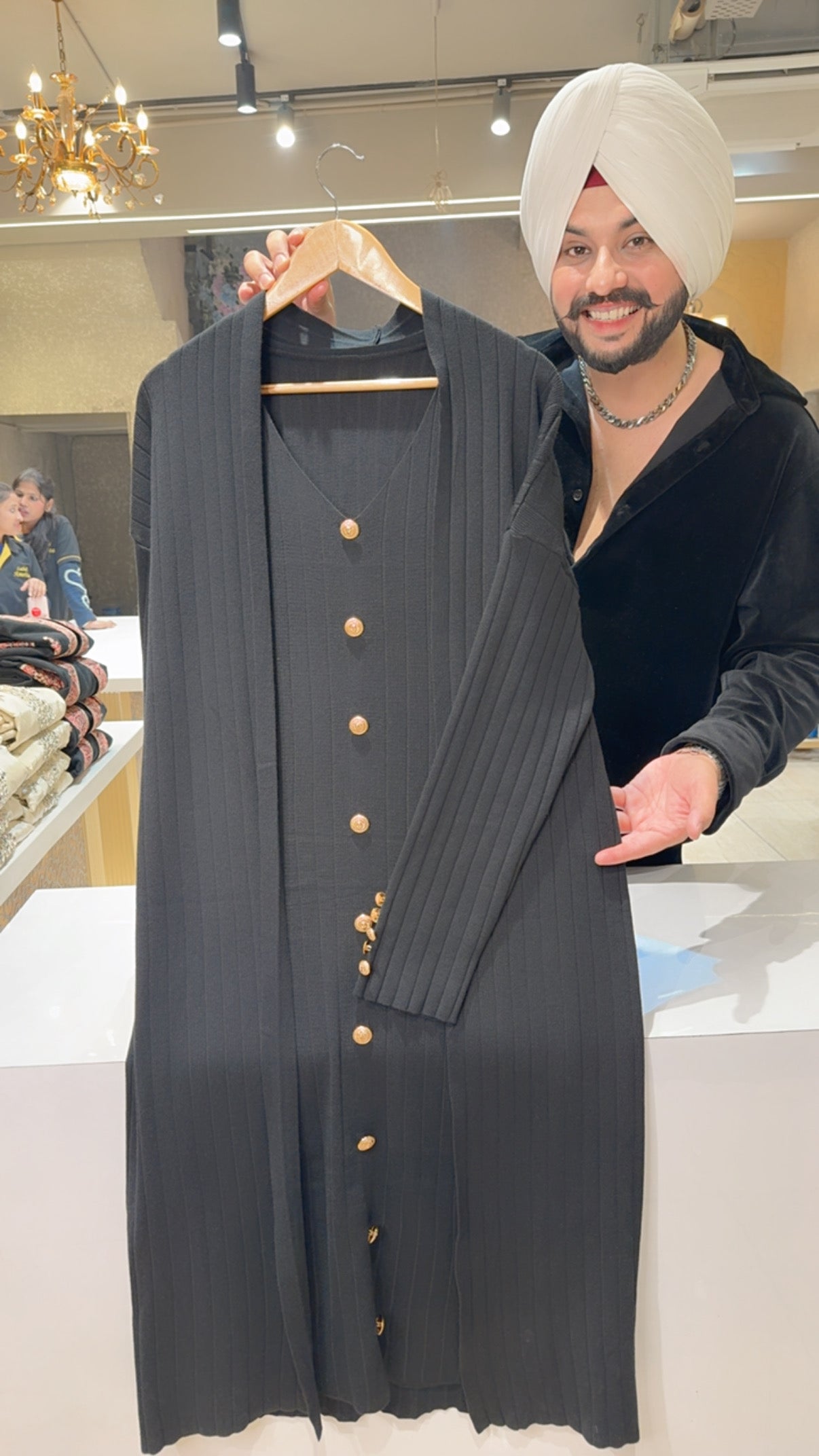 Black Fully Stretchable Imported Woolen Long length Dress With stylish Woolen Shrug