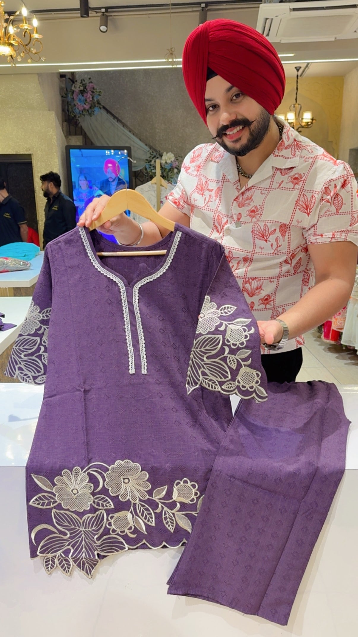 Purple Imported Stuff self textured Embroidered Semi Formal Coord set