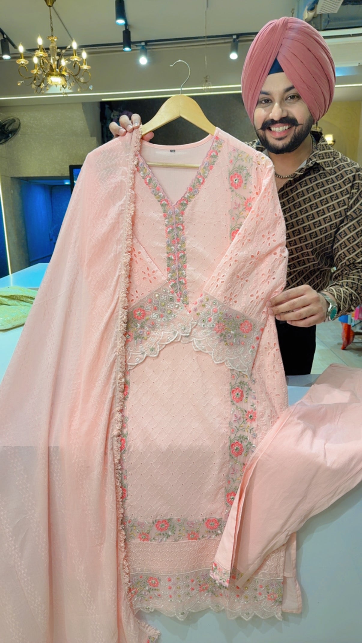 Baby Pink Cotton Embroidered & Shifli Chicken Party Wear Summerish Suit