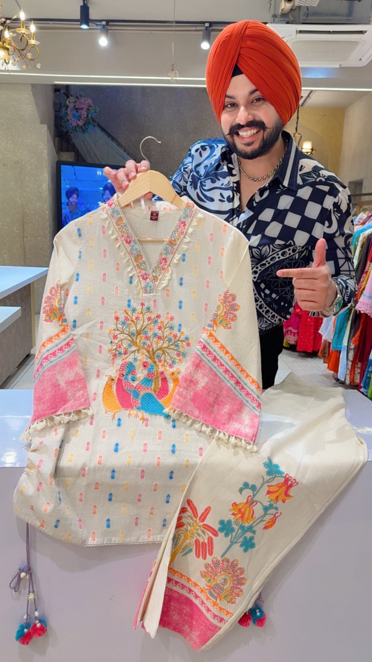 Off White Soft Khaadi Peacock Embroidered Digital Print Summerish Coord set