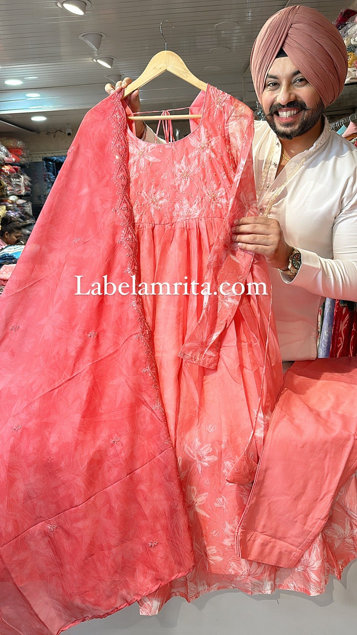 Gajri Organza premium Handwork Anarkali suit with Beautiful Duppata