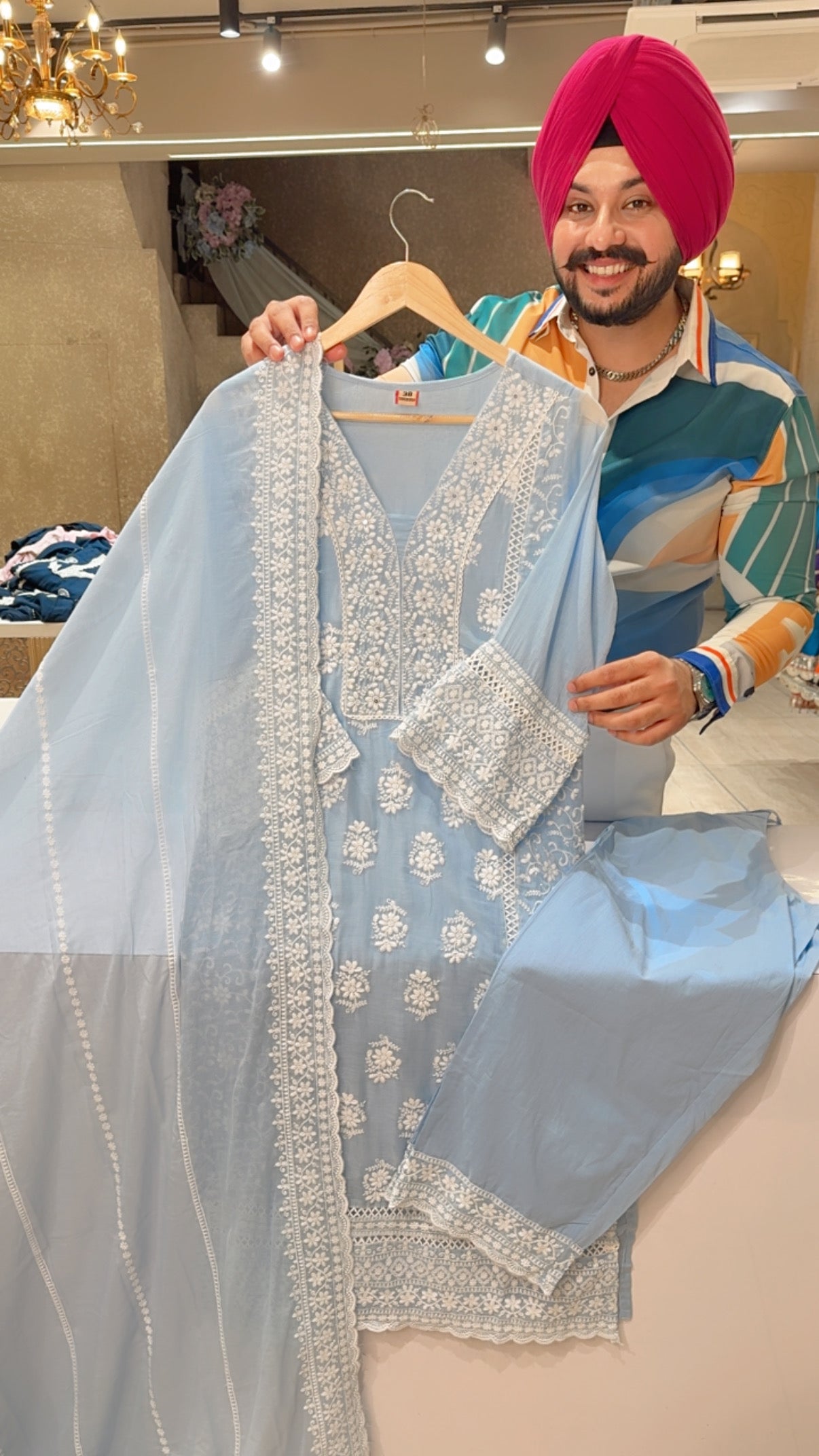 Powder Blue Mal Cotton Fully embroidered Summerish Suits