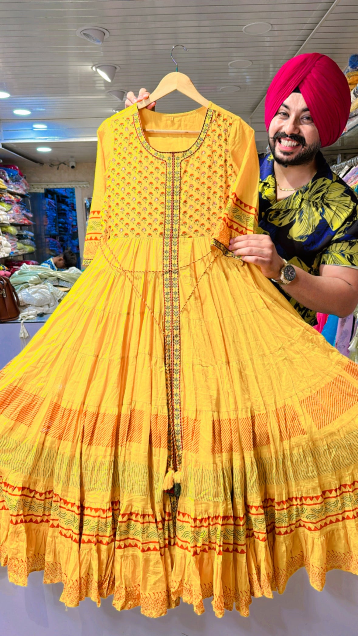 Yellow Mal Cotton Full Flair Indowestern Anarkali one piece Dress