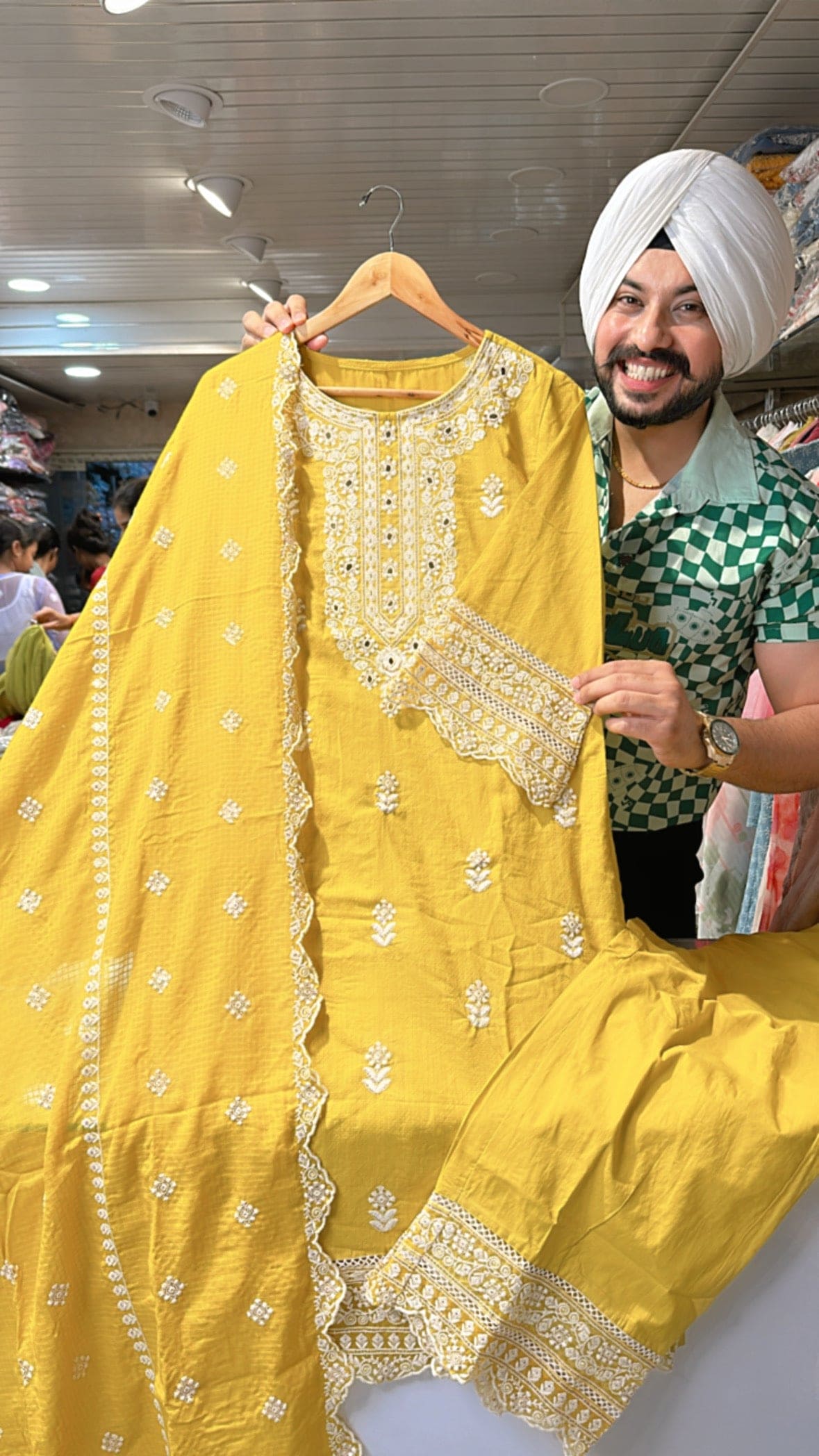 Yellow Pure Cotton fully Embroidered Pakistani Plazo Suit