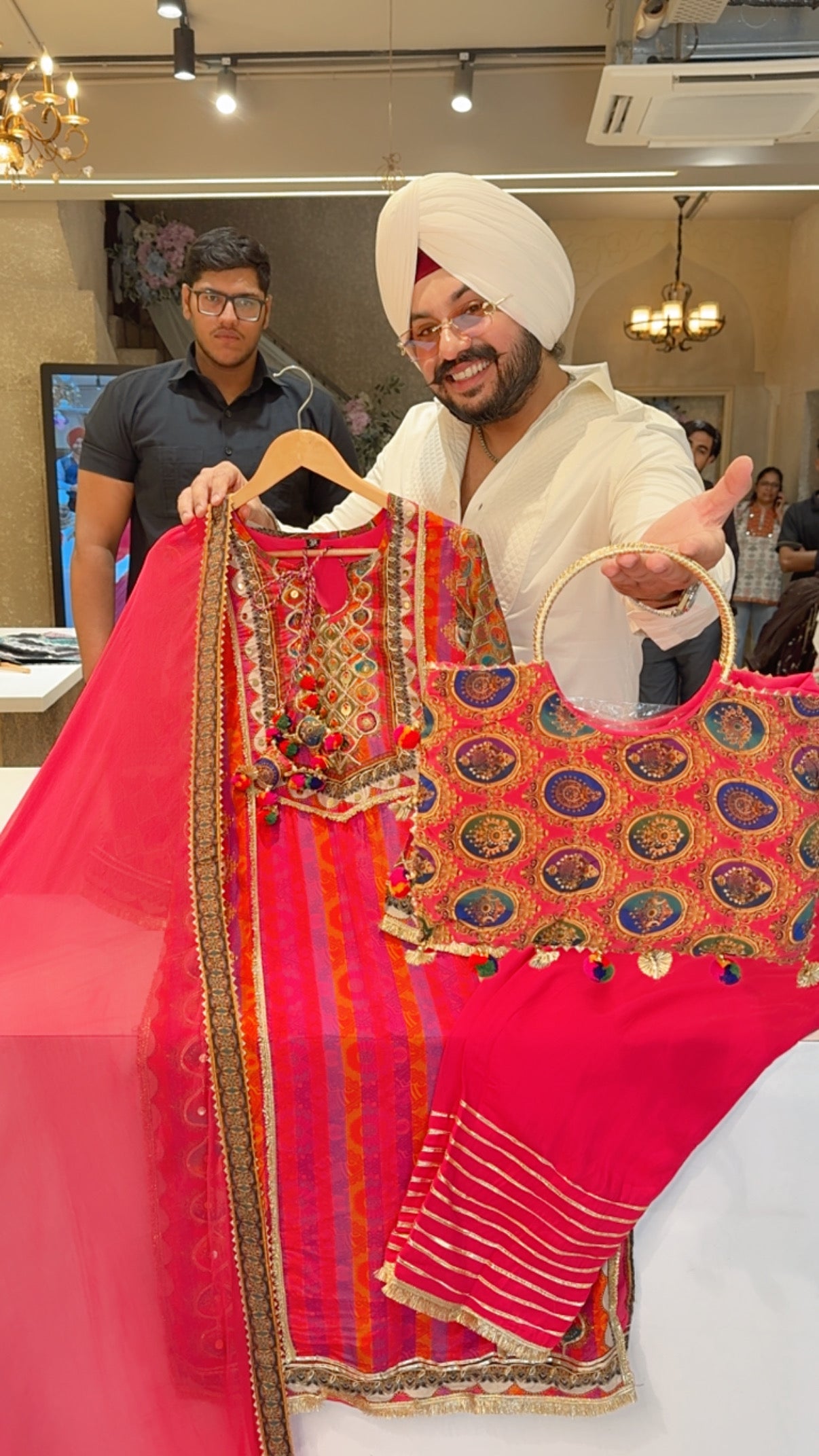 Hot Pink Premium Crepe Embroidered & Gotta Work Party Wear Salwar Suit with Stylish Purse