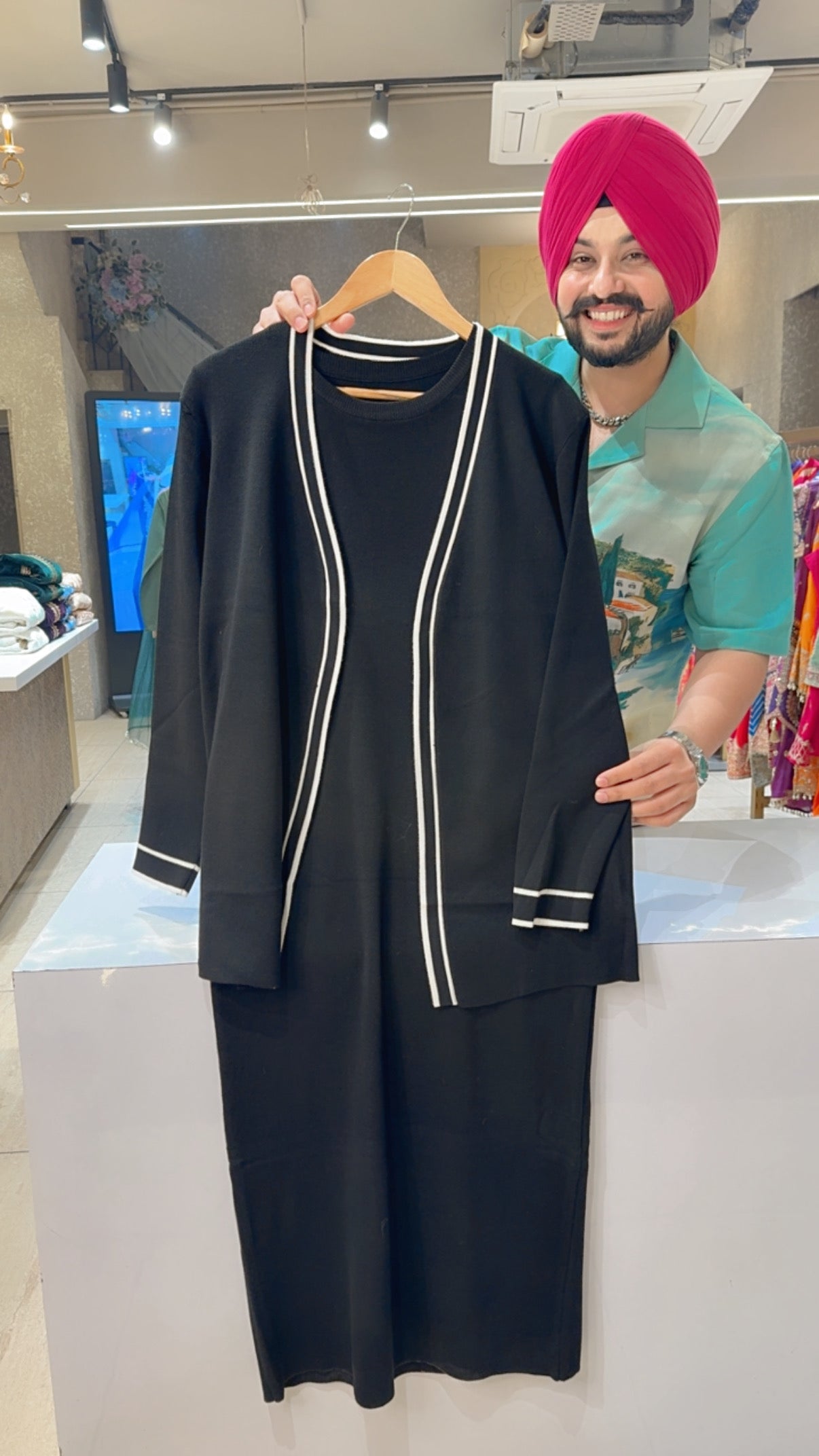 Black Long Length Imported Woolen Western Dress with Stylish Short Woolen Shrug