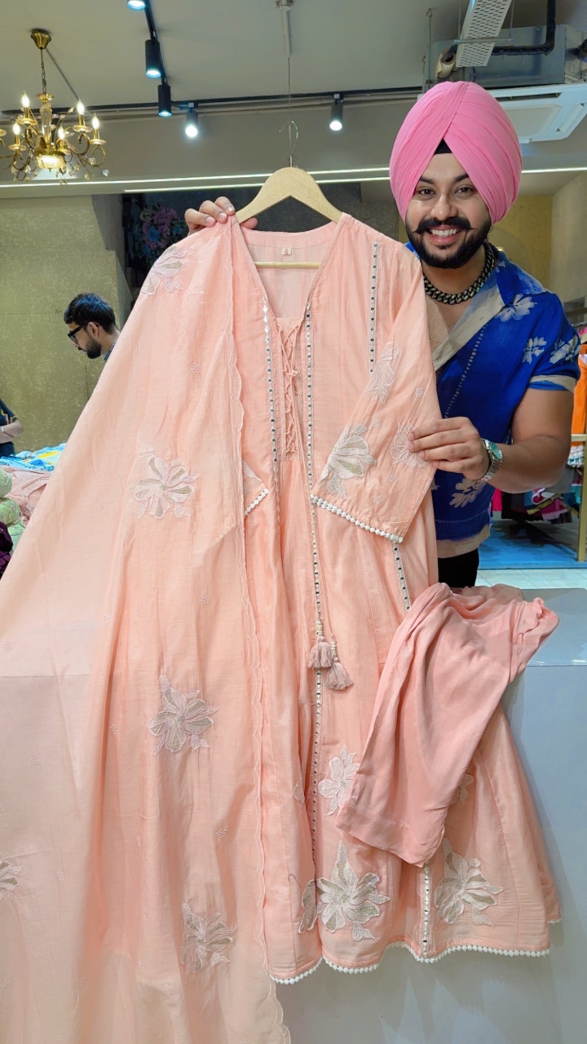 Peach Colour Mal Chanderi Floral Embroidered Summerish Party Wear Anarkali Suit with Beautiful Embroidered Duppata