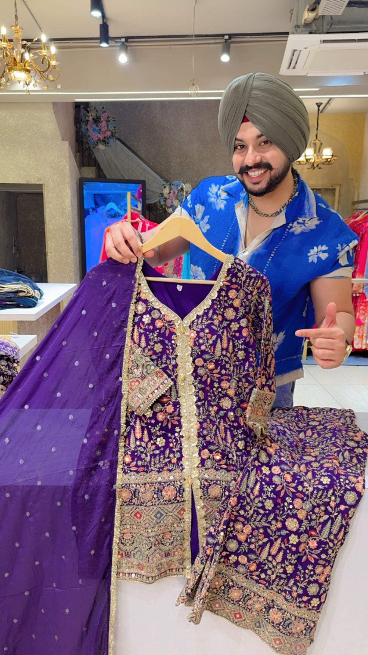 Purple Georgette Heavy Embroidered Bell Bootom Indowestern Suit with Beautiful Chinon Sequins work Duppata