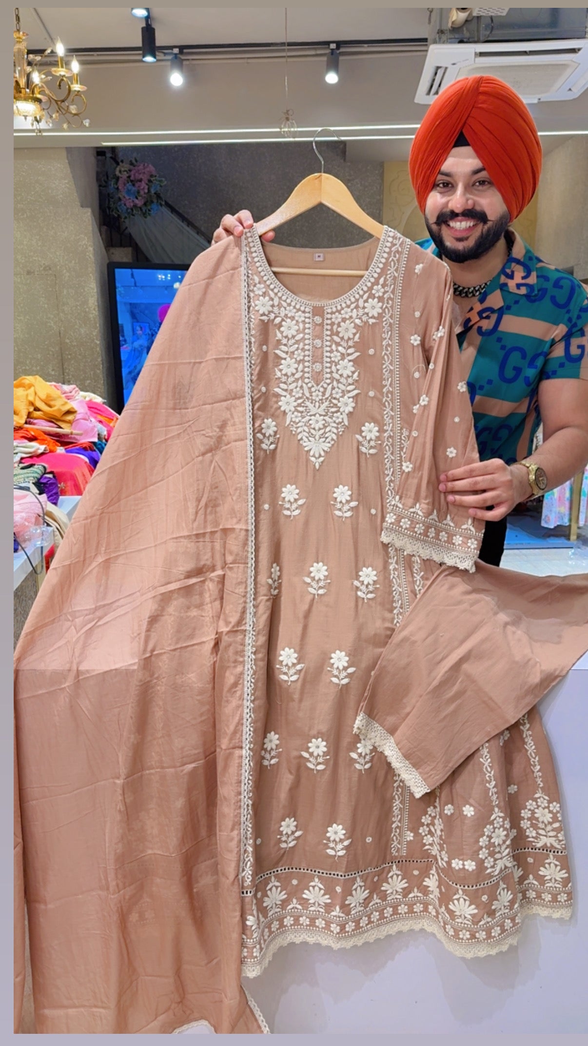 Nude Brown Pure Cotton Fully embroidered Summerish Anarkali Suit