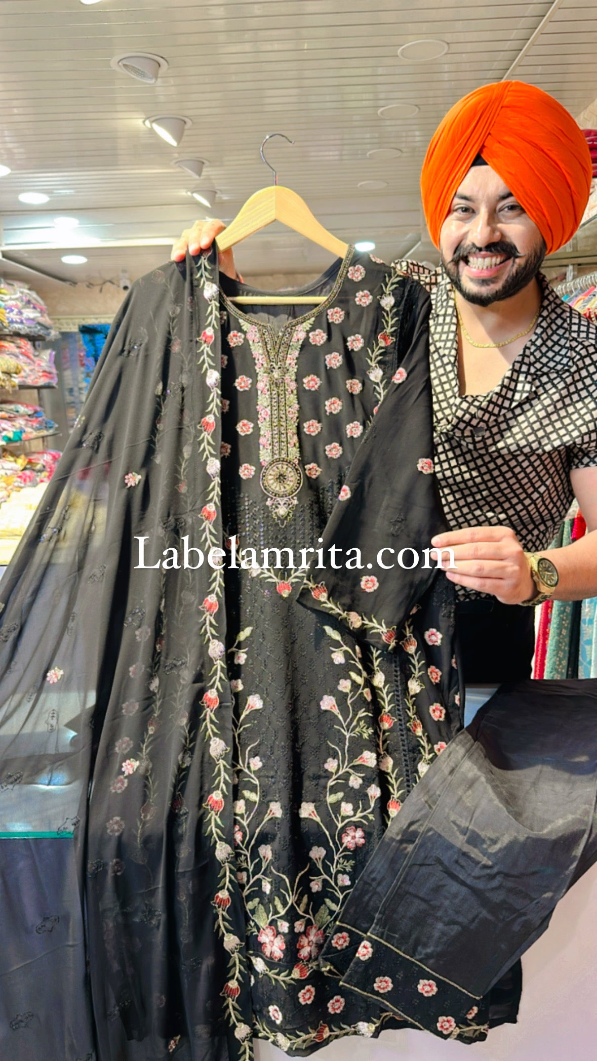 Black Georgette Fully Embroidered Pakistani suit with Embroidered Duppata