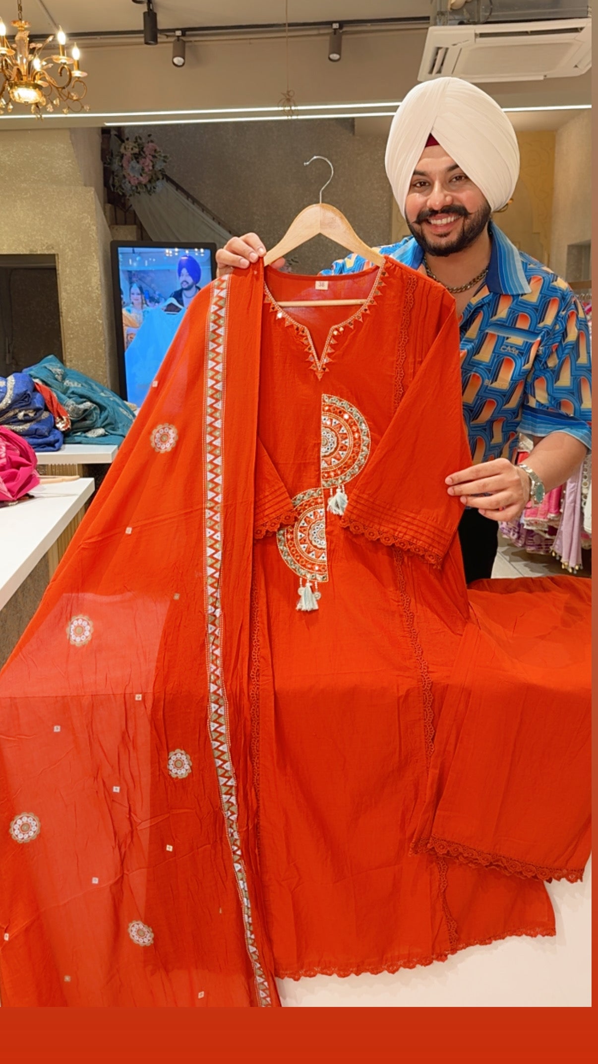 Rusty Orange Pure Cotton Office Wear Embroidered Suit with Beautiful Duppata