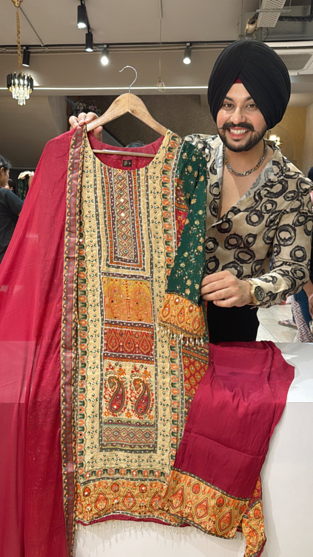 Maroon & Multicolored Viscose Crepe Aline Heavy embroidered Aline Party Wear Suit
