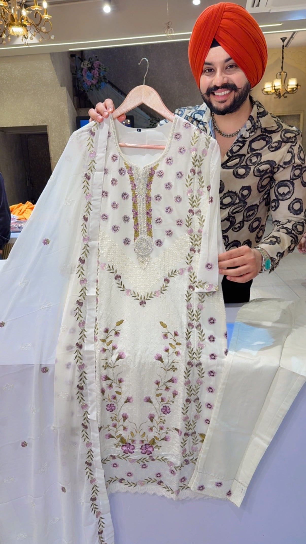 Off White premium Georgette Full Embroidered Party Wear Straight suit