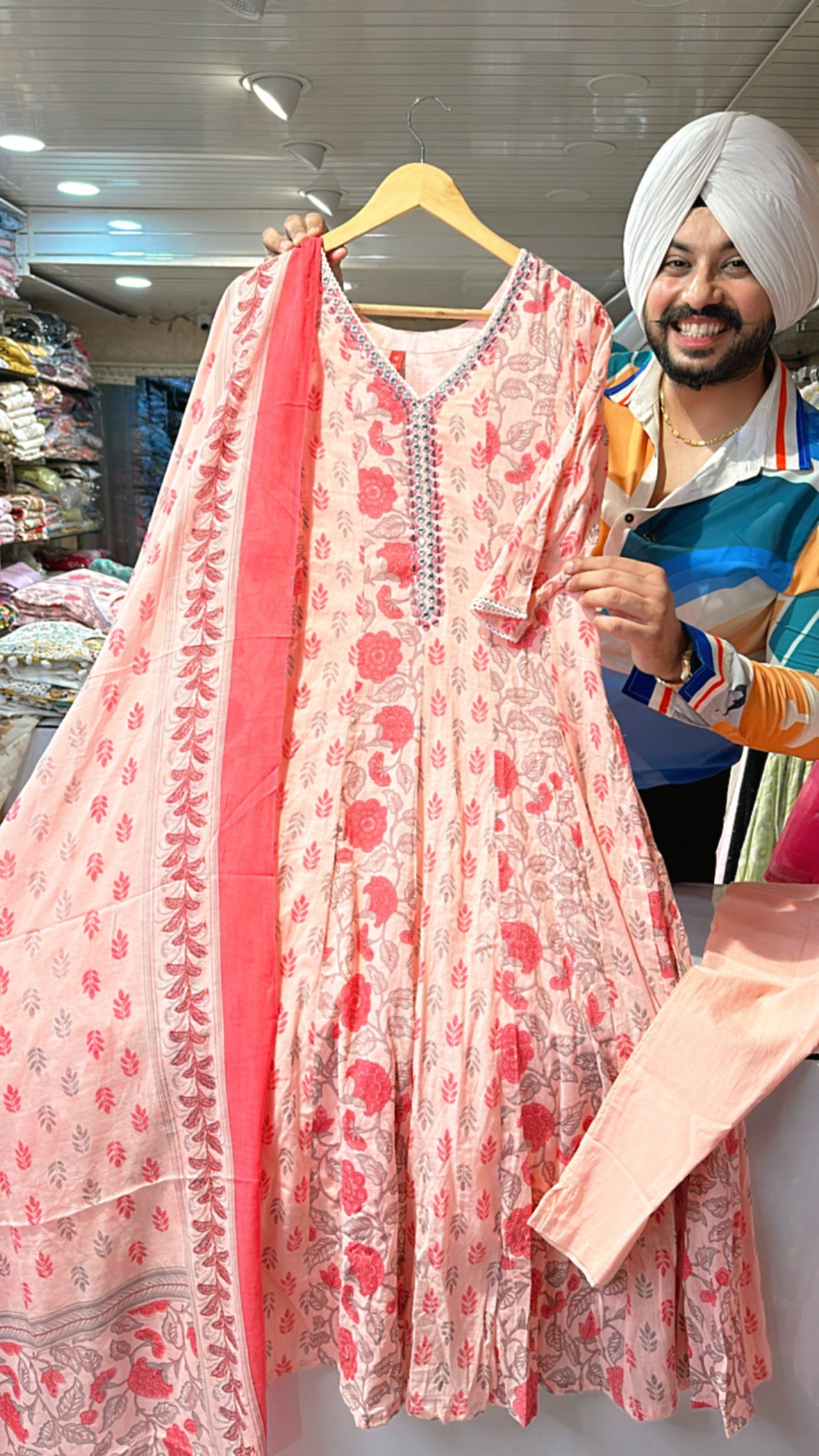 Peachish pink Mal Cotton Anarkali Suit