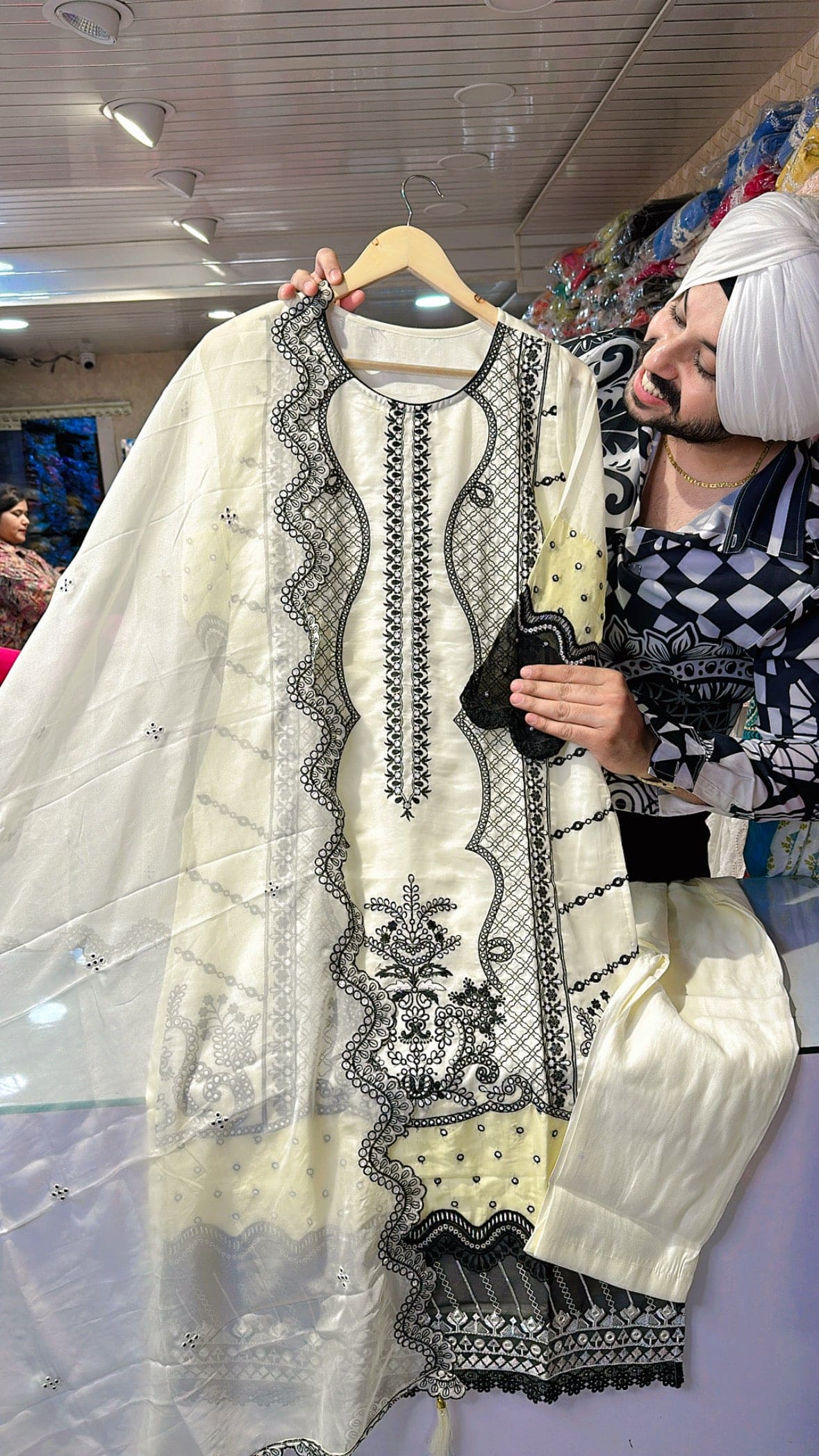 Off white Soft organza Fully embroidered Pakistani Suit with Beautiful Embroidered Duppata