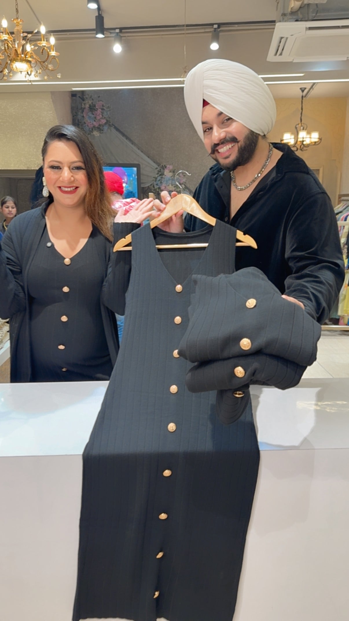 Black Fully Stretchable Imported Woolen Long length Dress With stylish Woolen Shrug