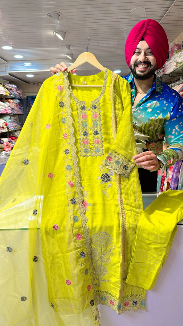 Purple Pure Cotton Office Wear Embroidered Suit with Beautiful Duppata main image 0