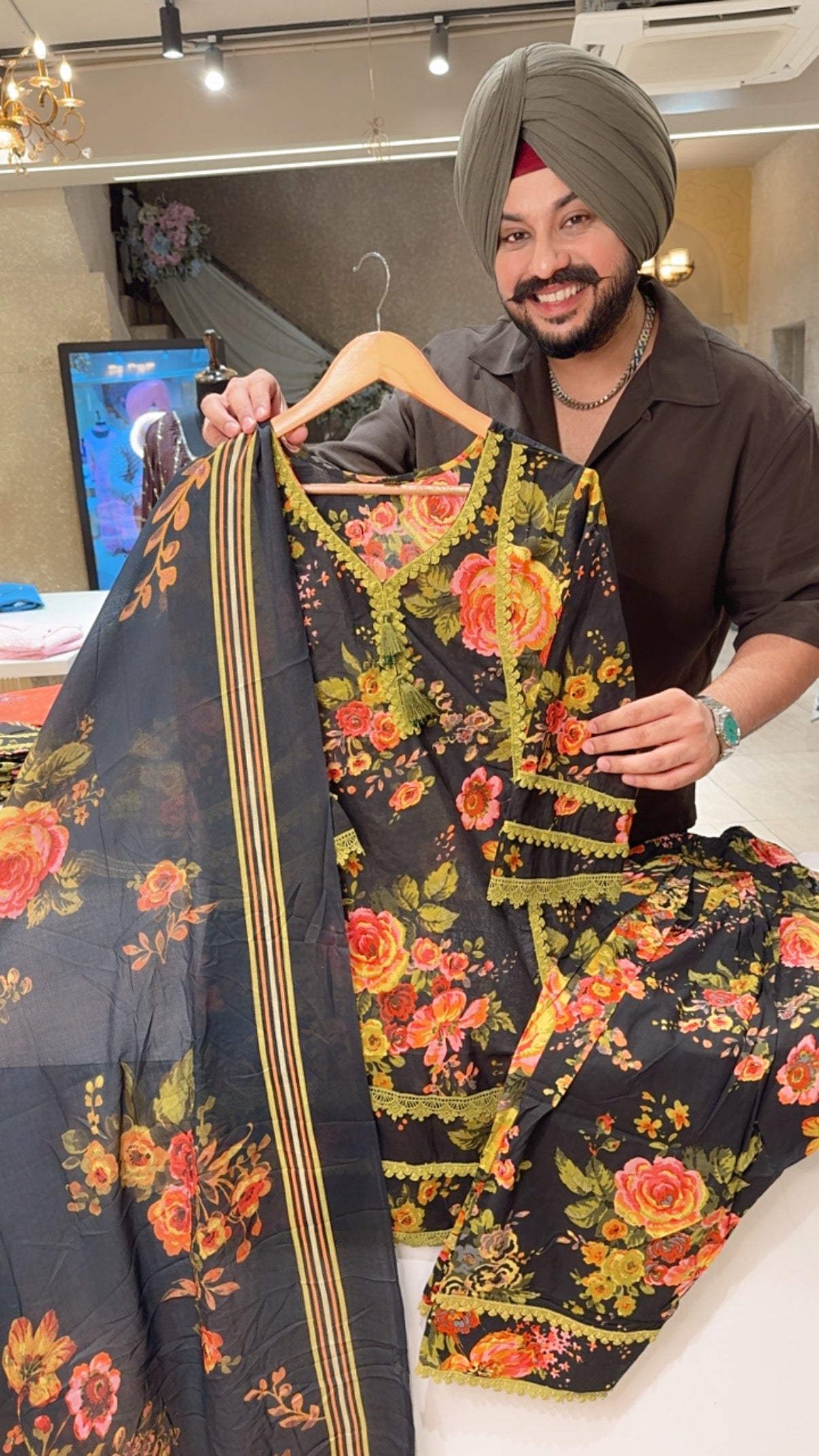Black soft Cotton Floral Print Office Wear Farshi Salwar Coord set