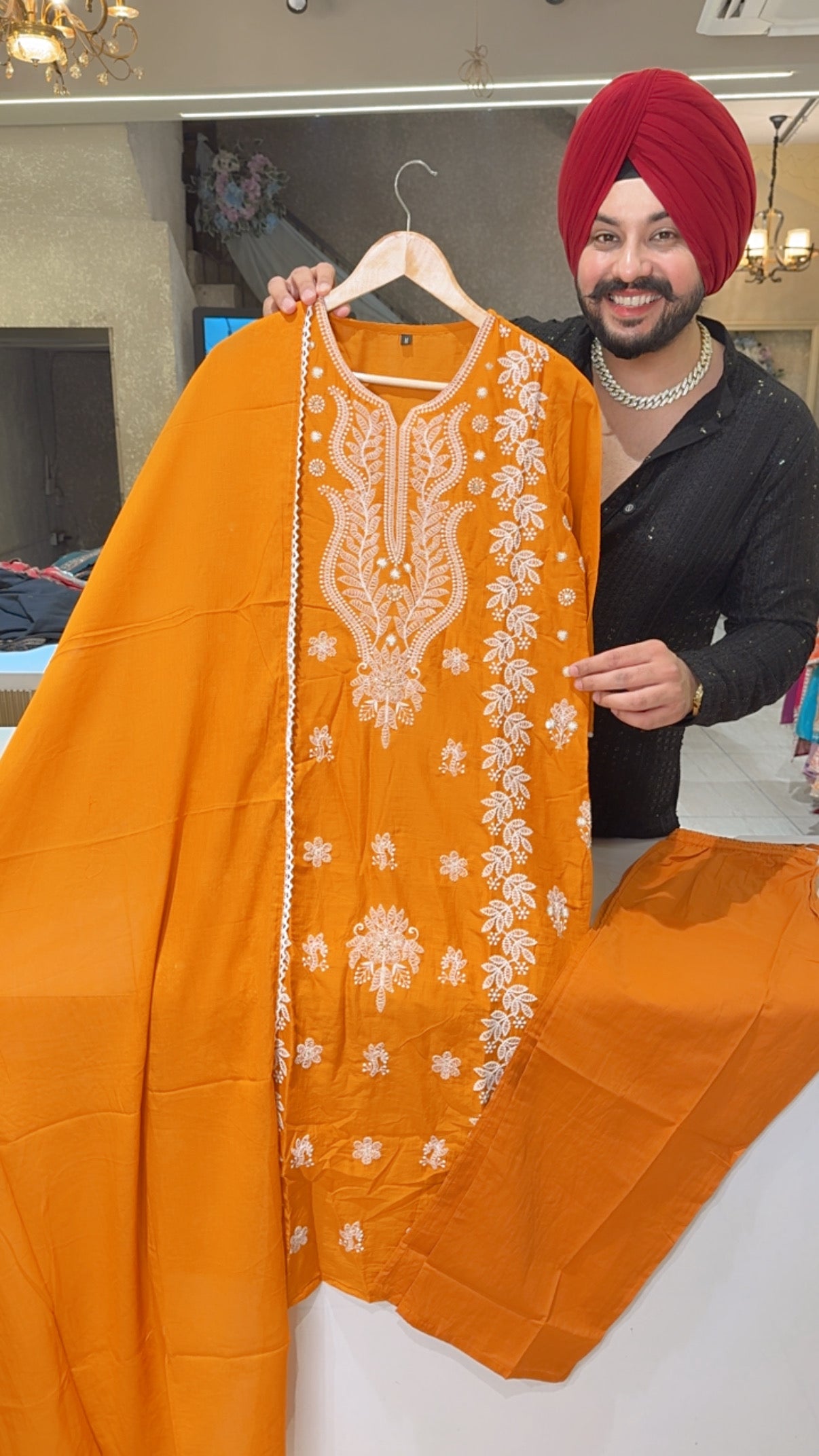 Orangish Mustard Mal Cotton Fully Embroidered Summerish Straight Suit