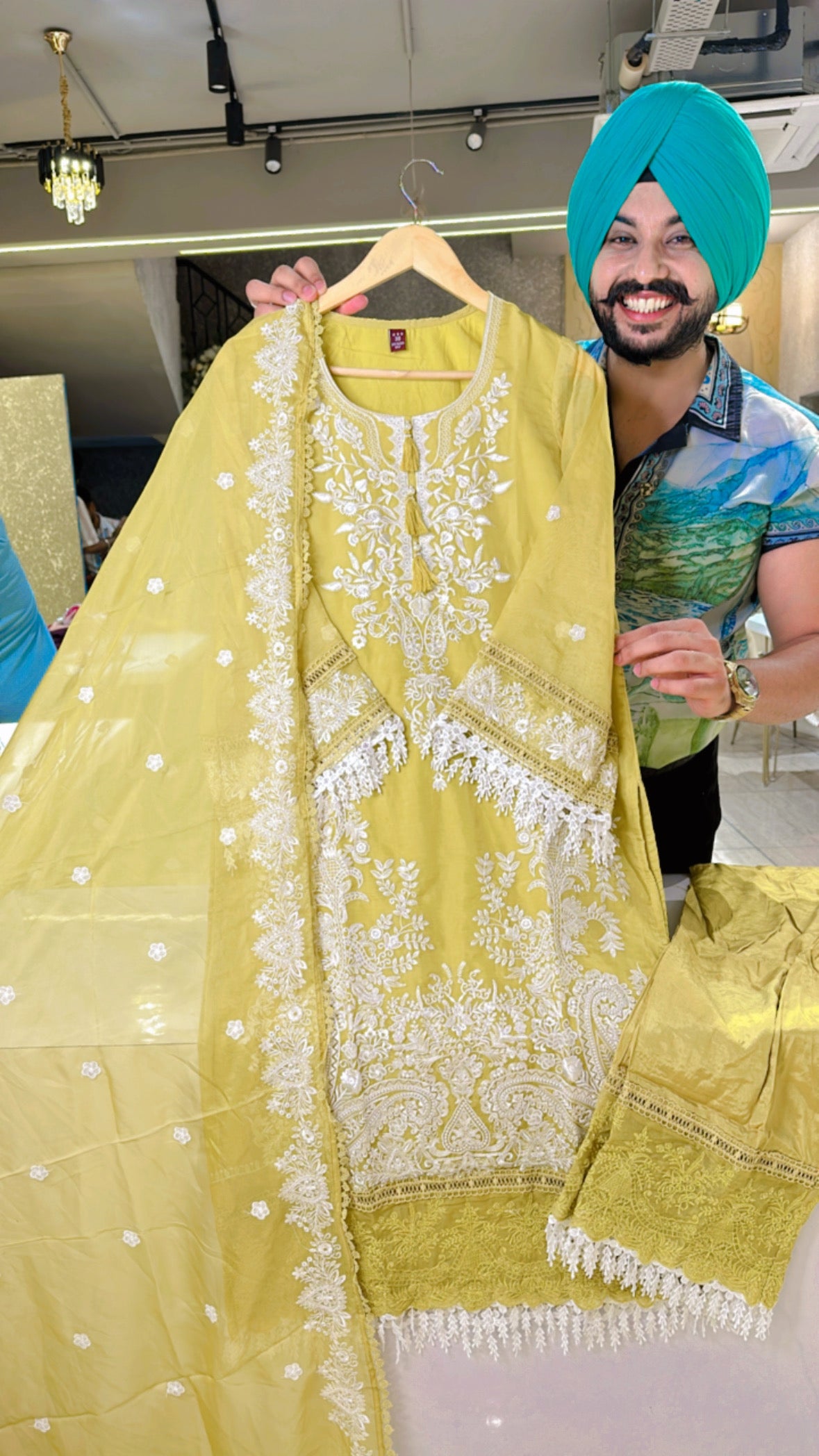 Yellow Organza Pakistani  Fully Embroidered Suit