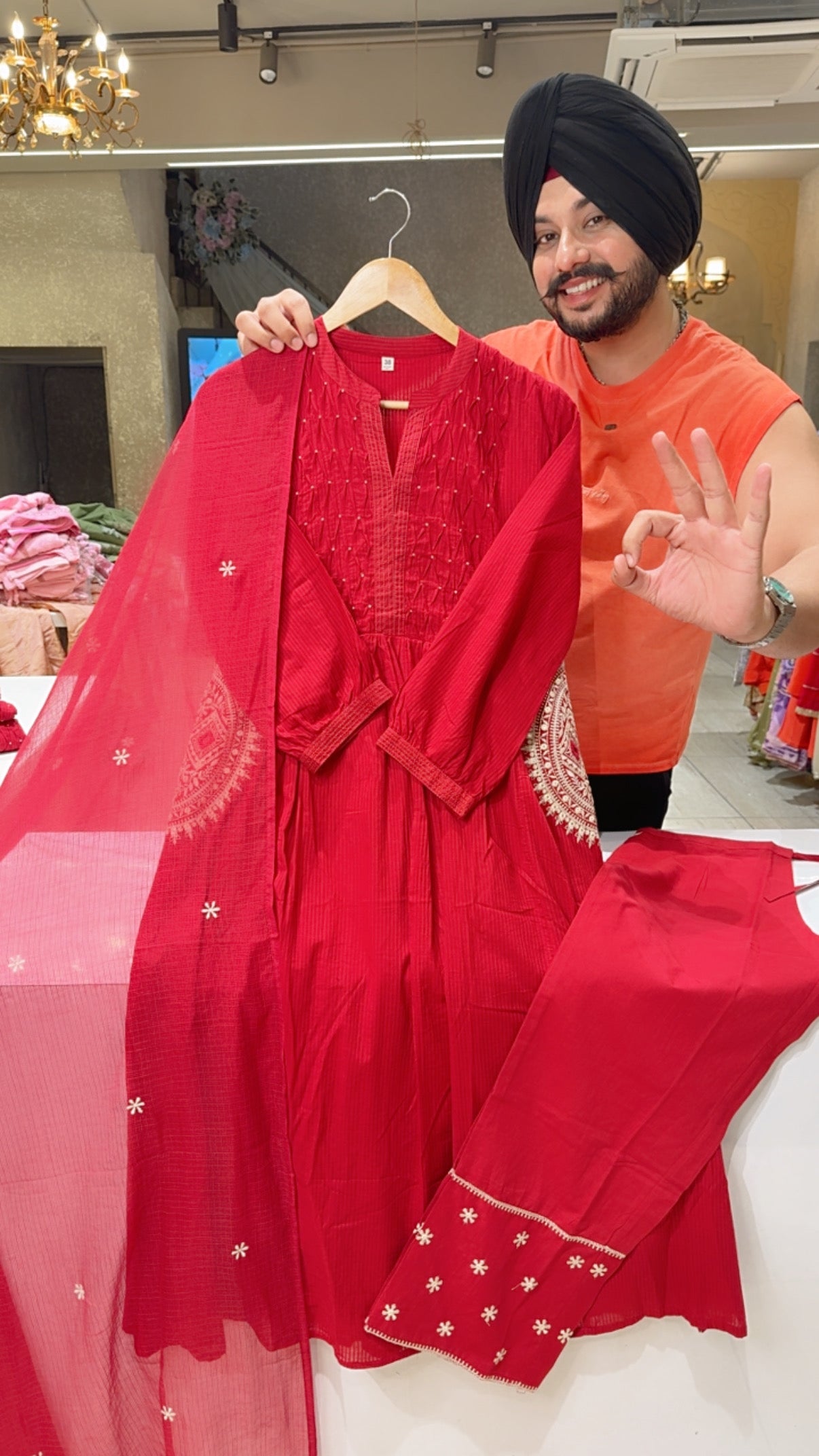 Anaari Colour Pure Cotton Designer embroidered A-line Suit with Beautiful Kota Doria Duppata