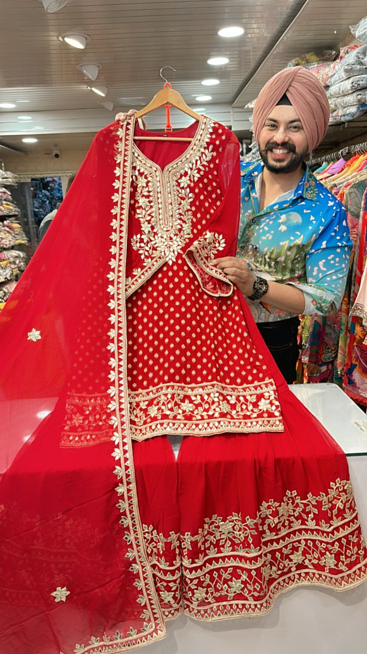 Red Georgette heavy Gotta patti Handwork Sharara Suit - Welcome to Label Amrita - Premium Indian Traditional Wear