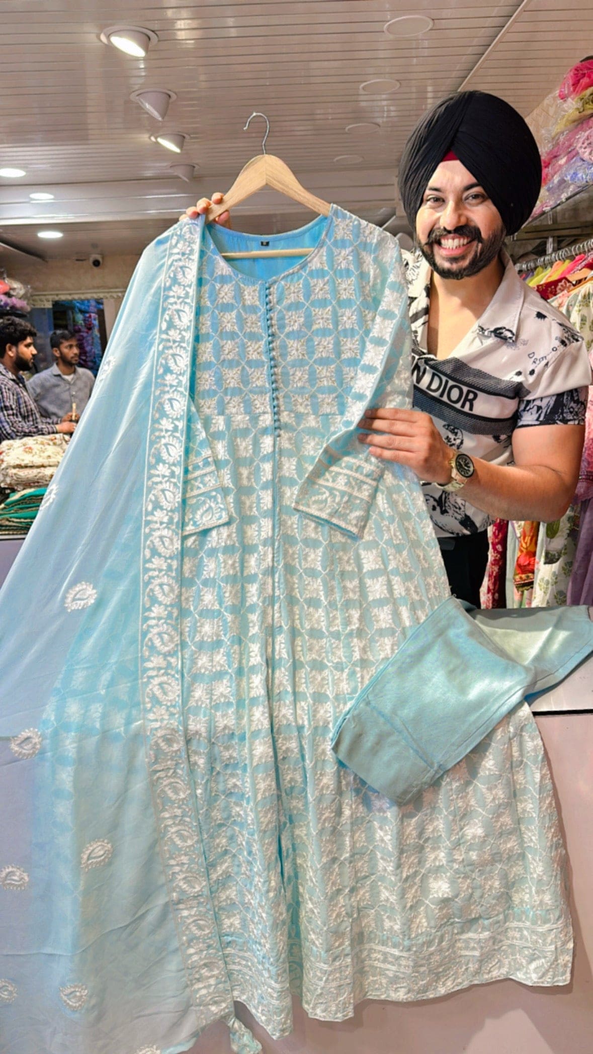 Light Blue Front & side slit Georgette Fully Embroidered suit with Beautiful Duppata