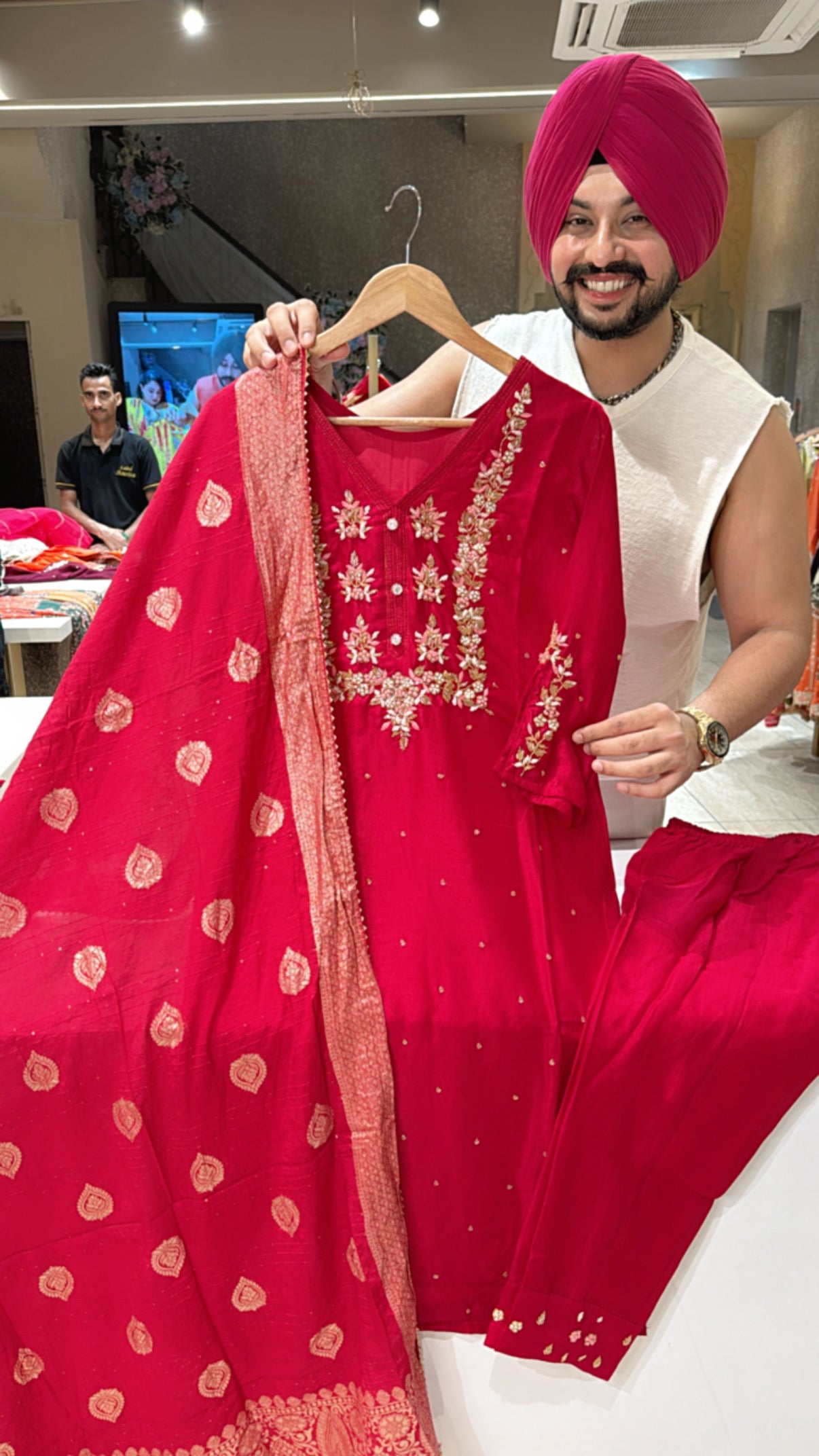 Rani Chinon Heavy Hand embroidered Straight Suit With Beautiful Banarasi Look Duppata